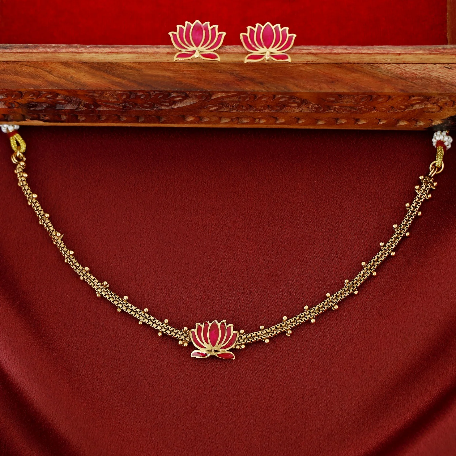 Advaita Enamel Lotus Choker With Earring - Image 5