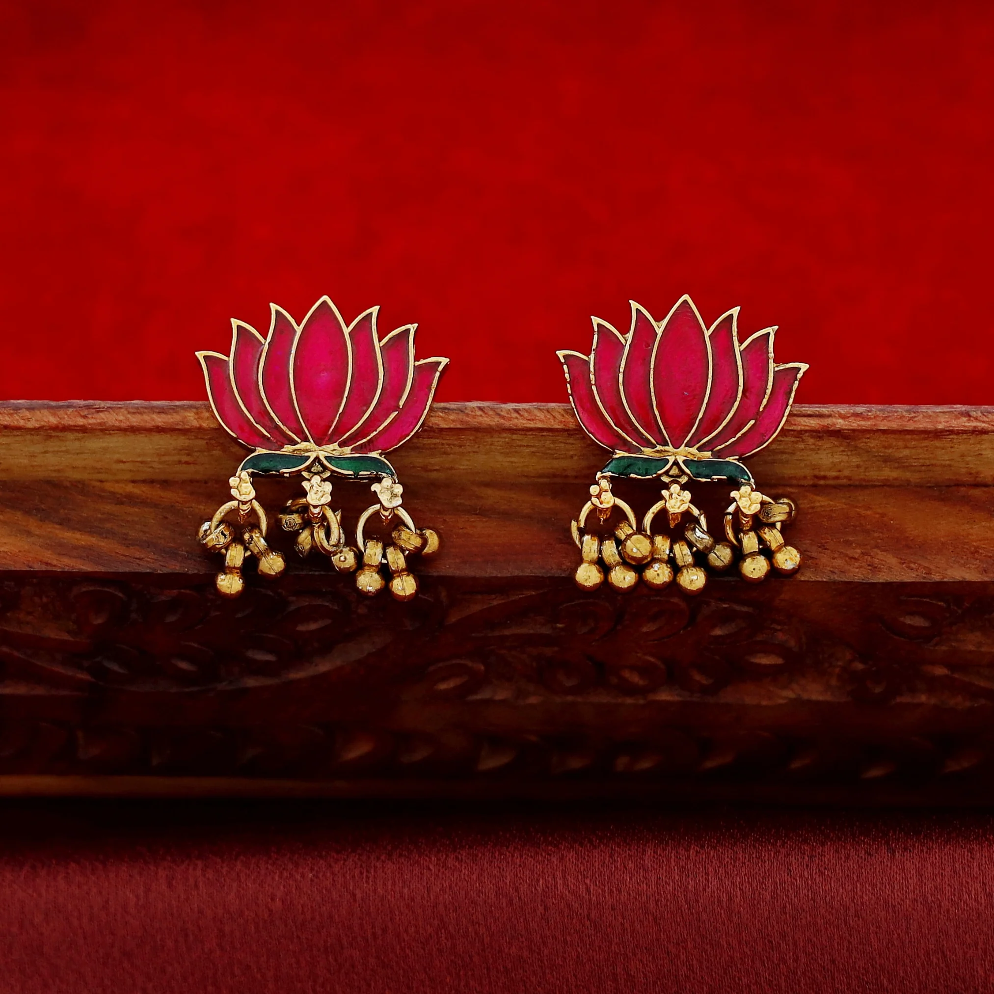 Advaita Enamel Lotus Cluster Golden Ball Neckpiece With Earring - Image 5