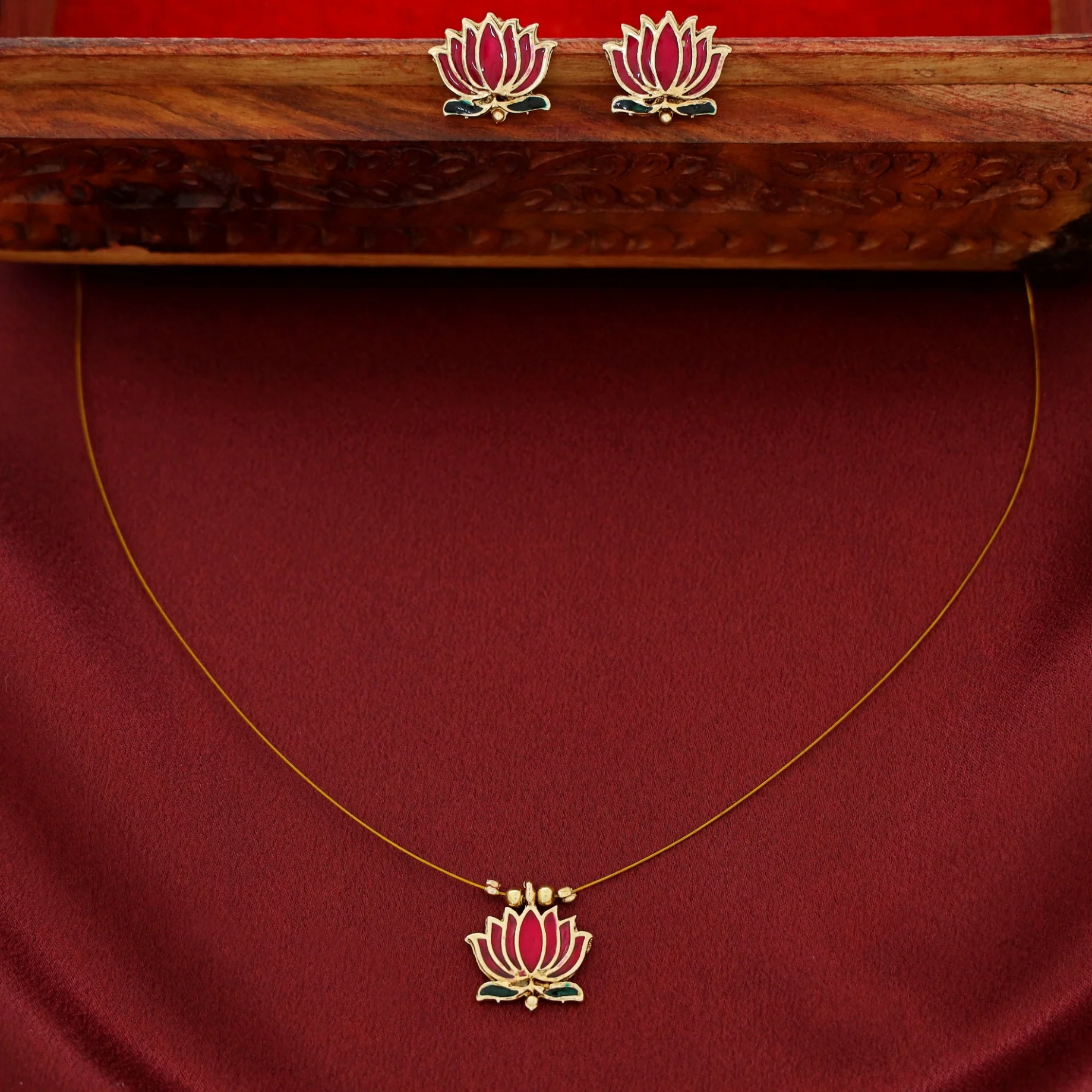 Advaita Enamel Lotus String Neckpiece - Image 3