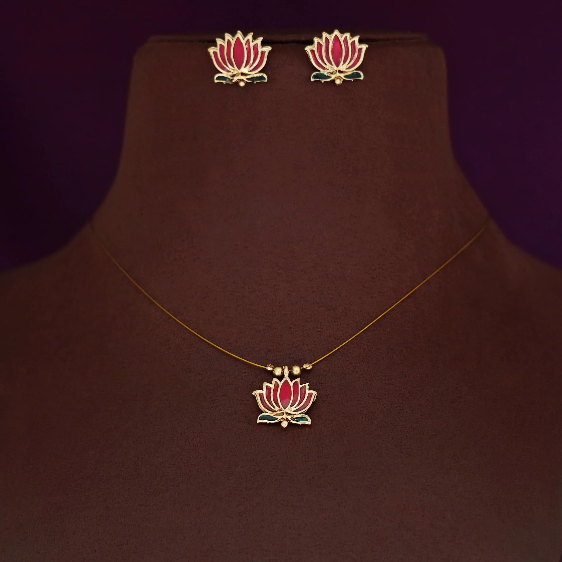Advaita Enamel Lotus String Neckpiece - Image 4