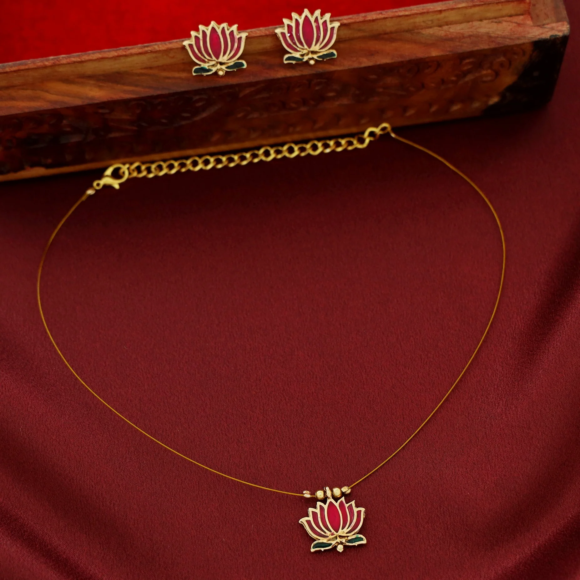 Advaita Enamel Lotus String Neckpiece - Image 5