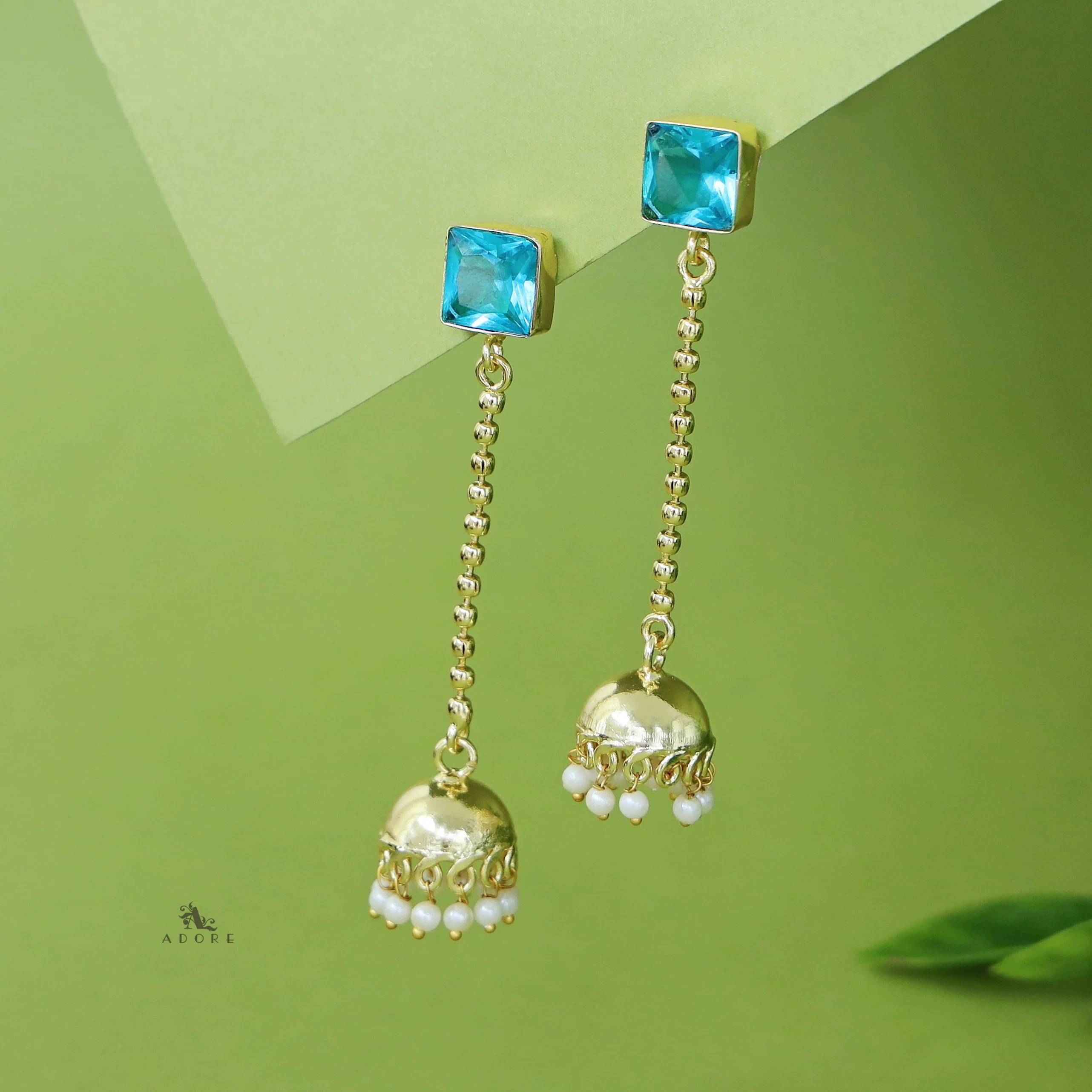 Advika Square Glossy Stone Pearl Earring - Image 10