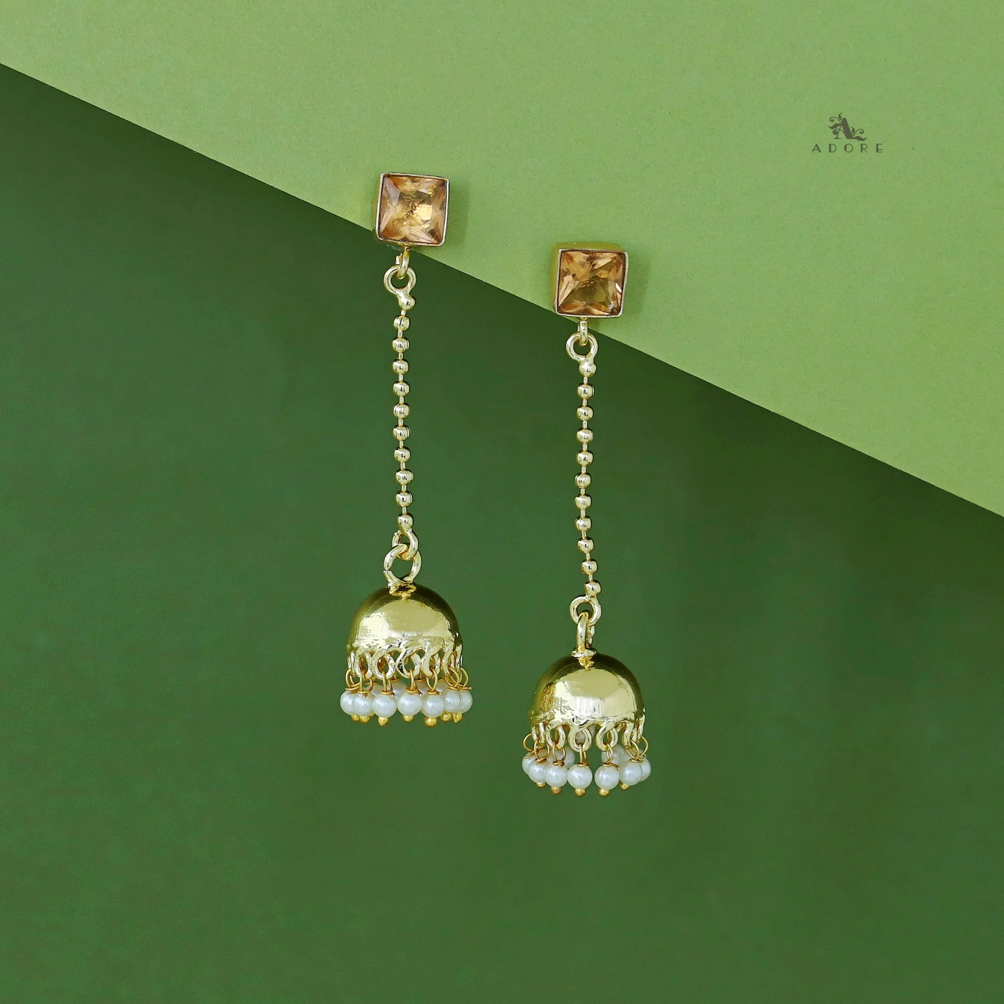 Advika Square Glossy Stone Pearl Earring - Image 11