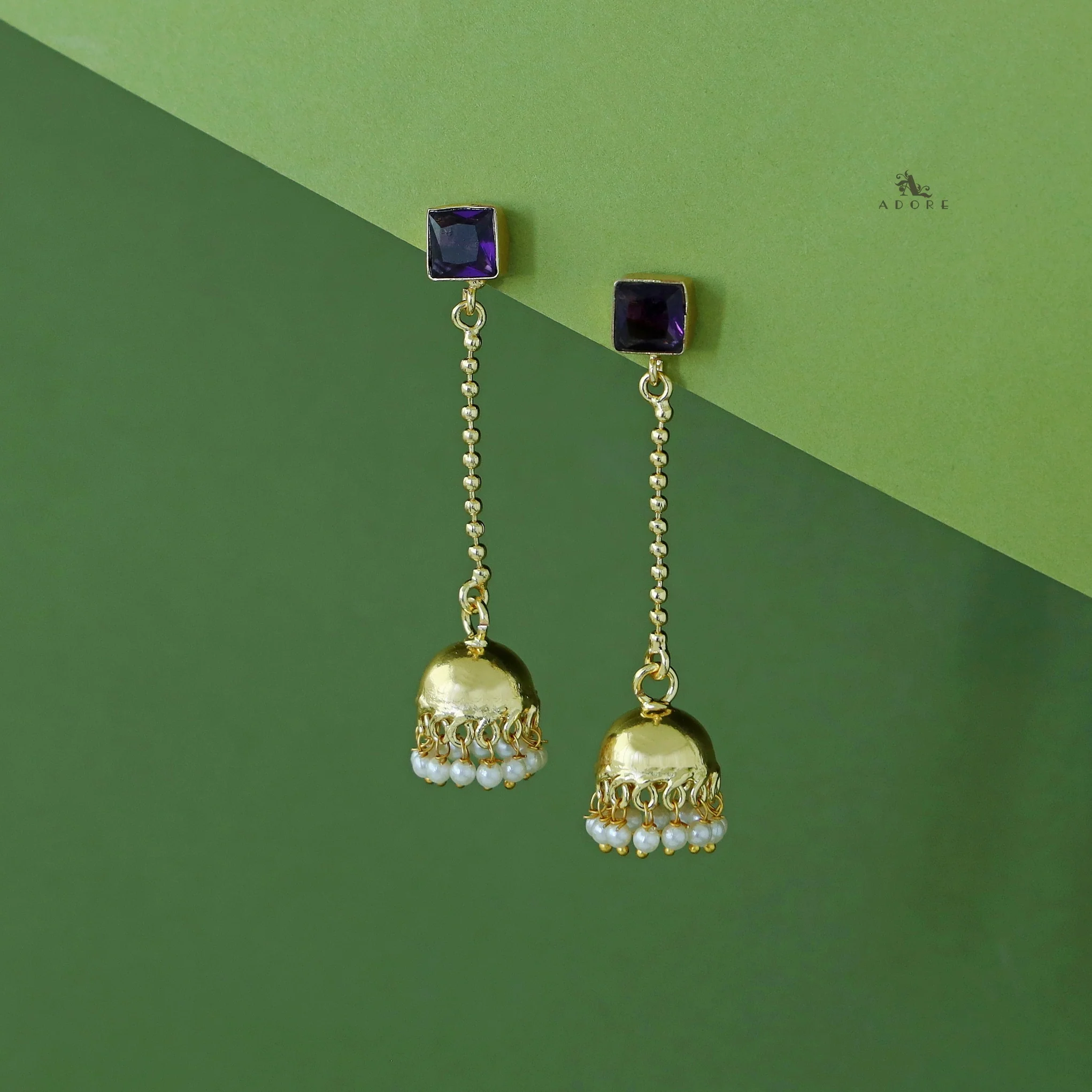 Advika Square Glossy Stone Pearl Earring - Image 12