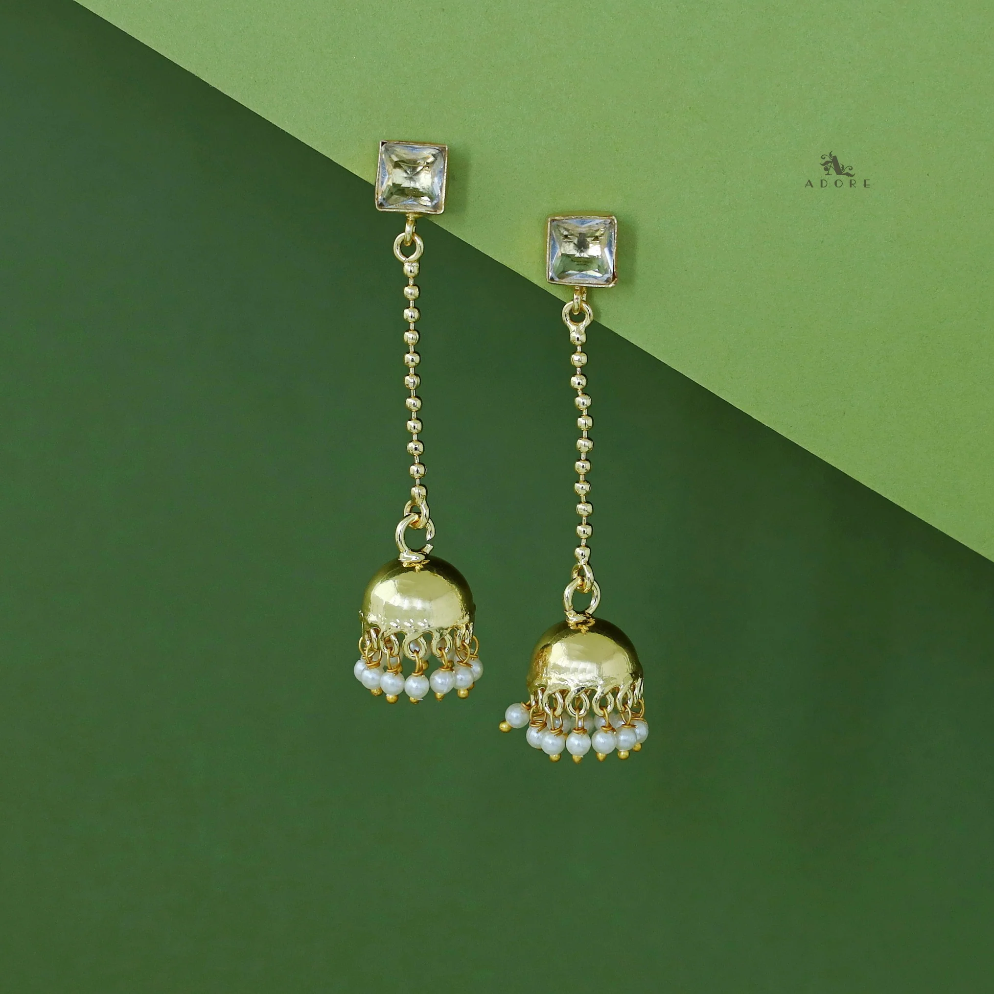 Advika Square Glossy Stone Pearl Earring - Image 13