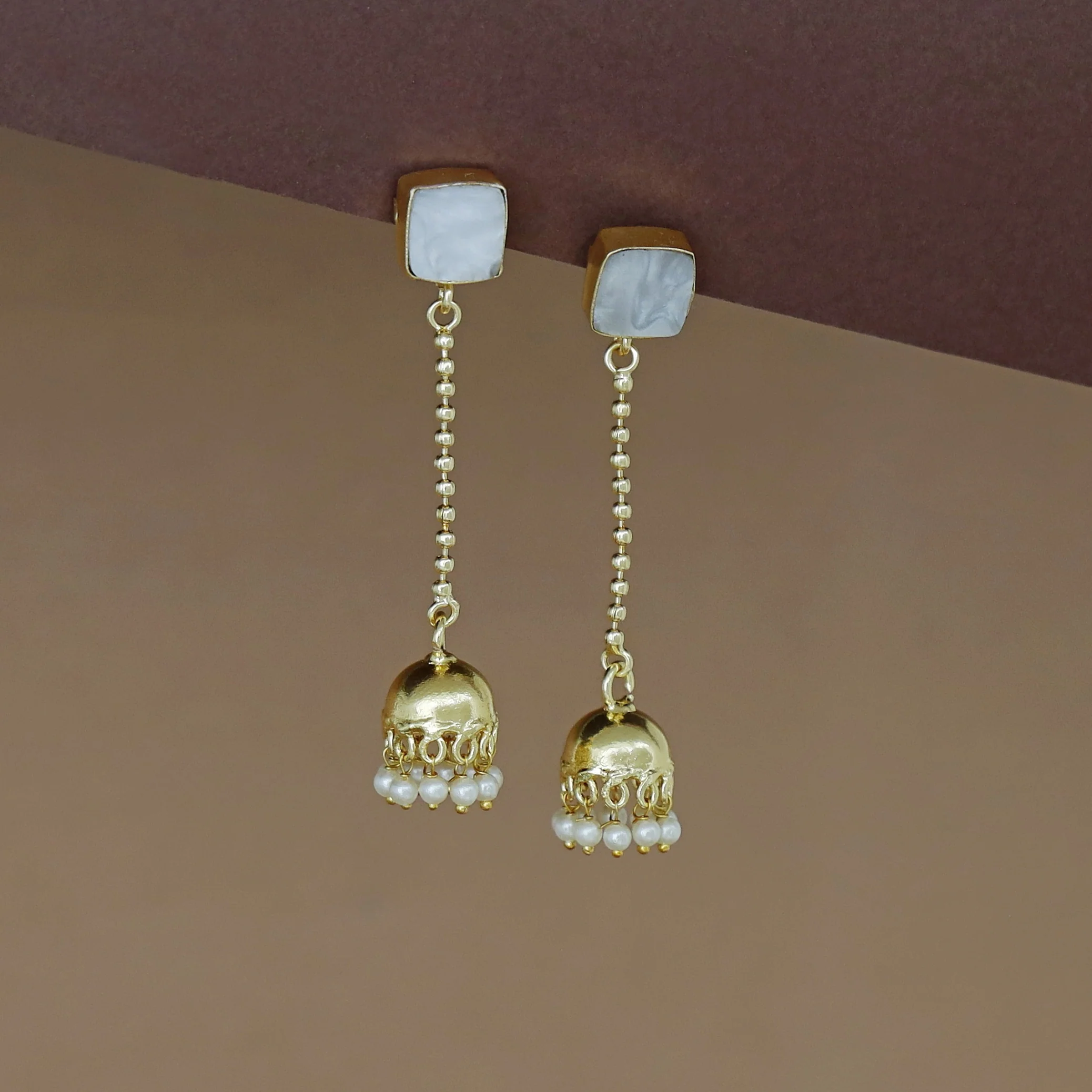 Advika Square Glossy Stone Pearl Earring - Image 14