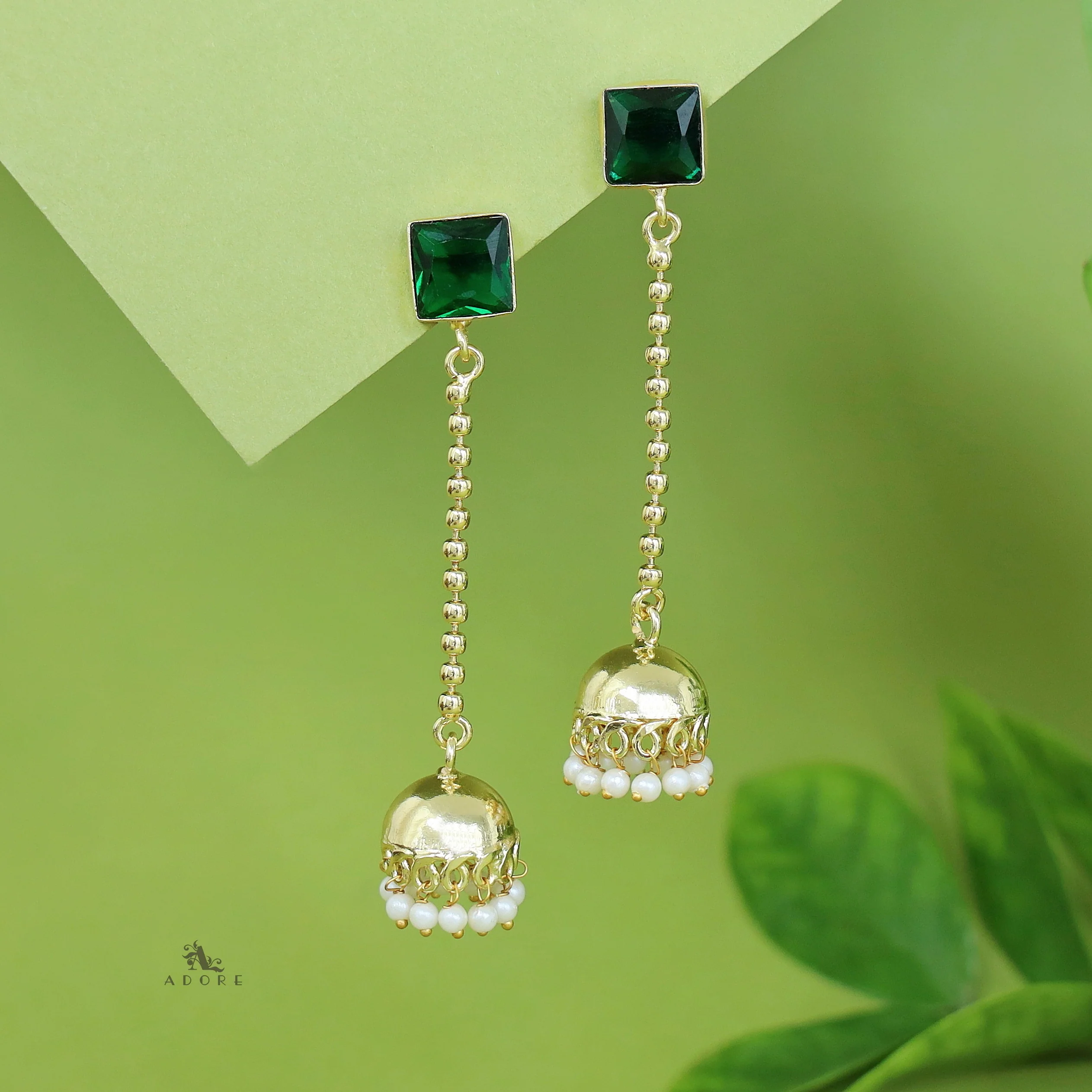 Advika Square Glossy Stone Pearl Earring - Image 2
