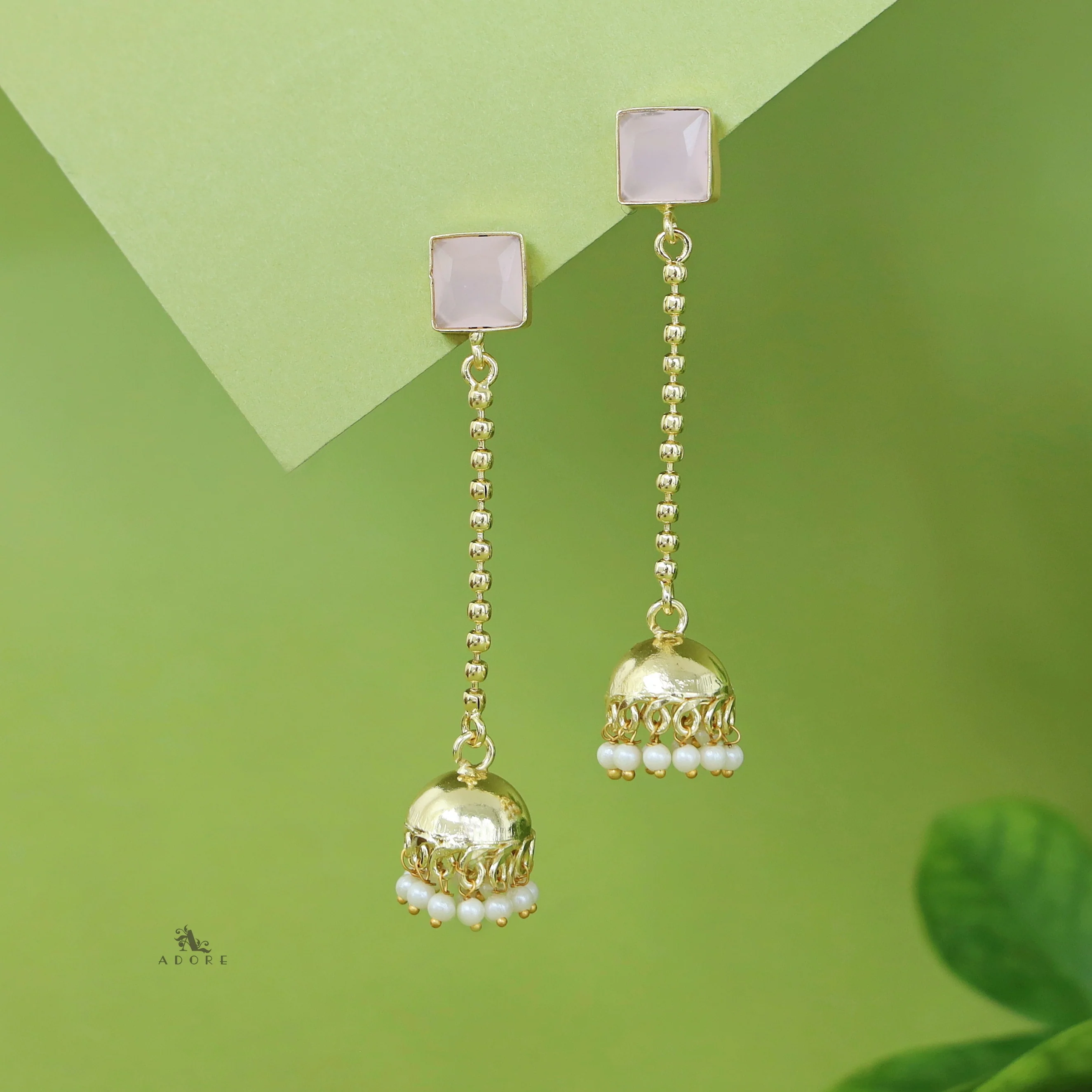 Advika Square Glossy Stone Pearl Earring - Image 5