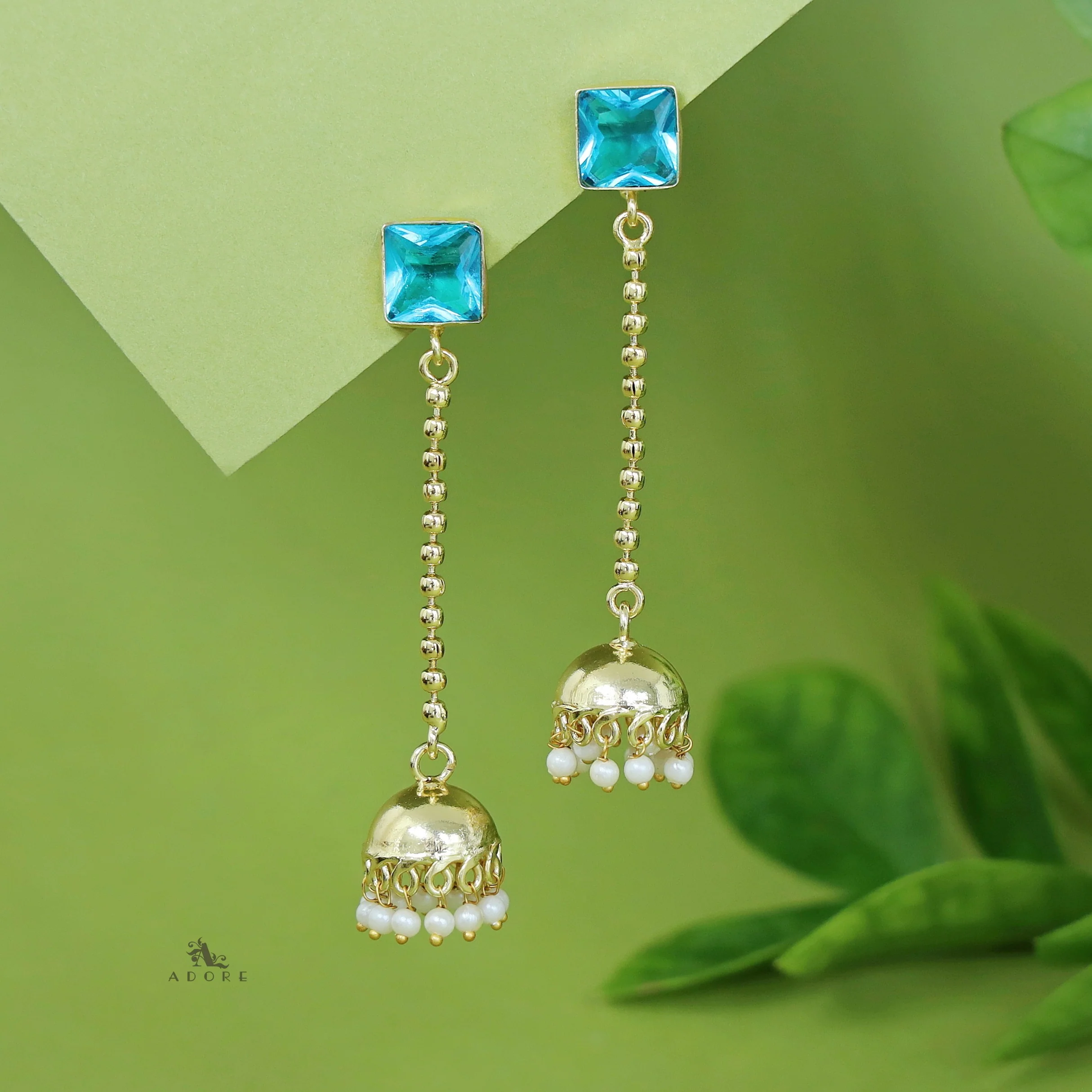 Advika Square Glossy Stone Pearl Earring - Image 6