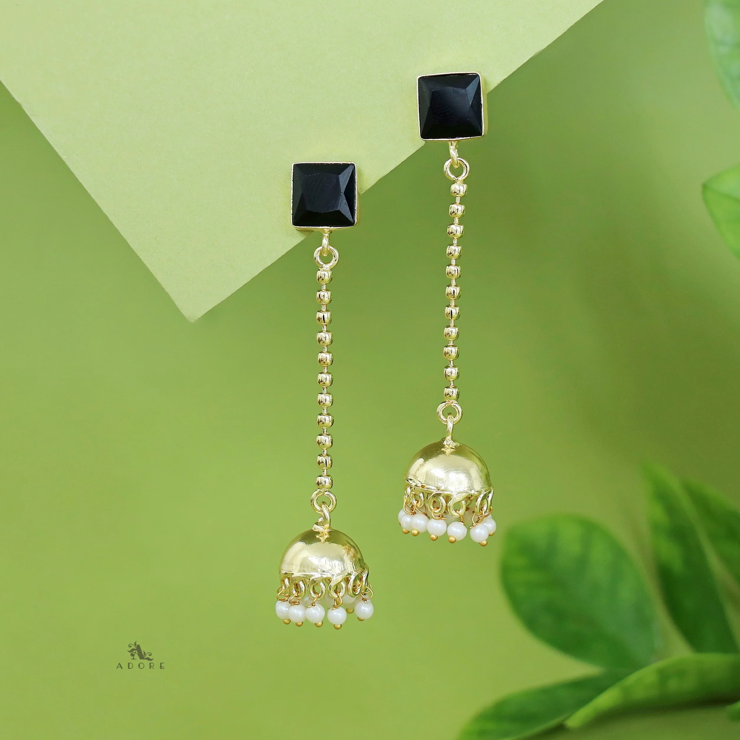 Advika Square Glossy Stone Pearl Earring - Image 7