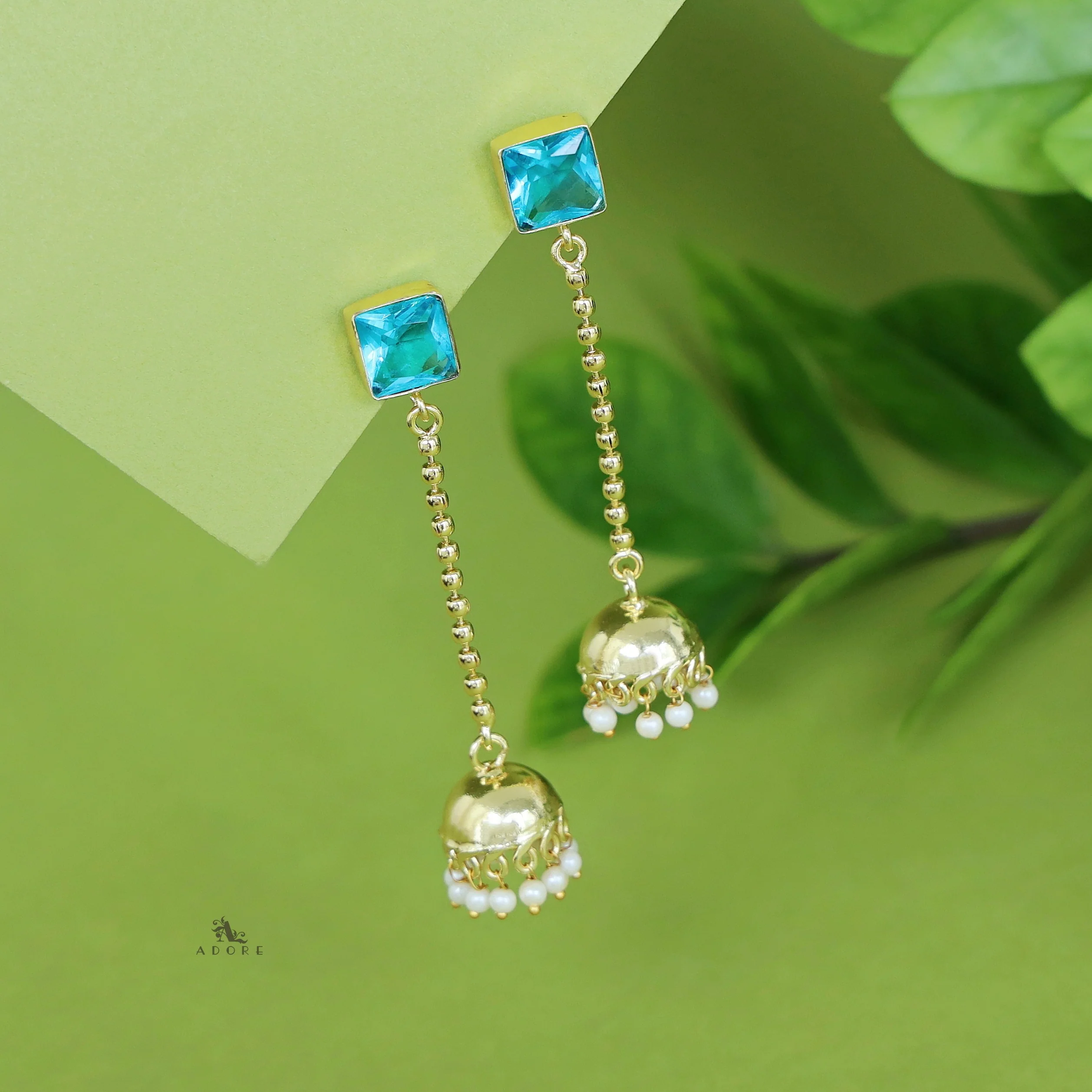 Advika Square Glossy Stone Pearl Earring - Image 8