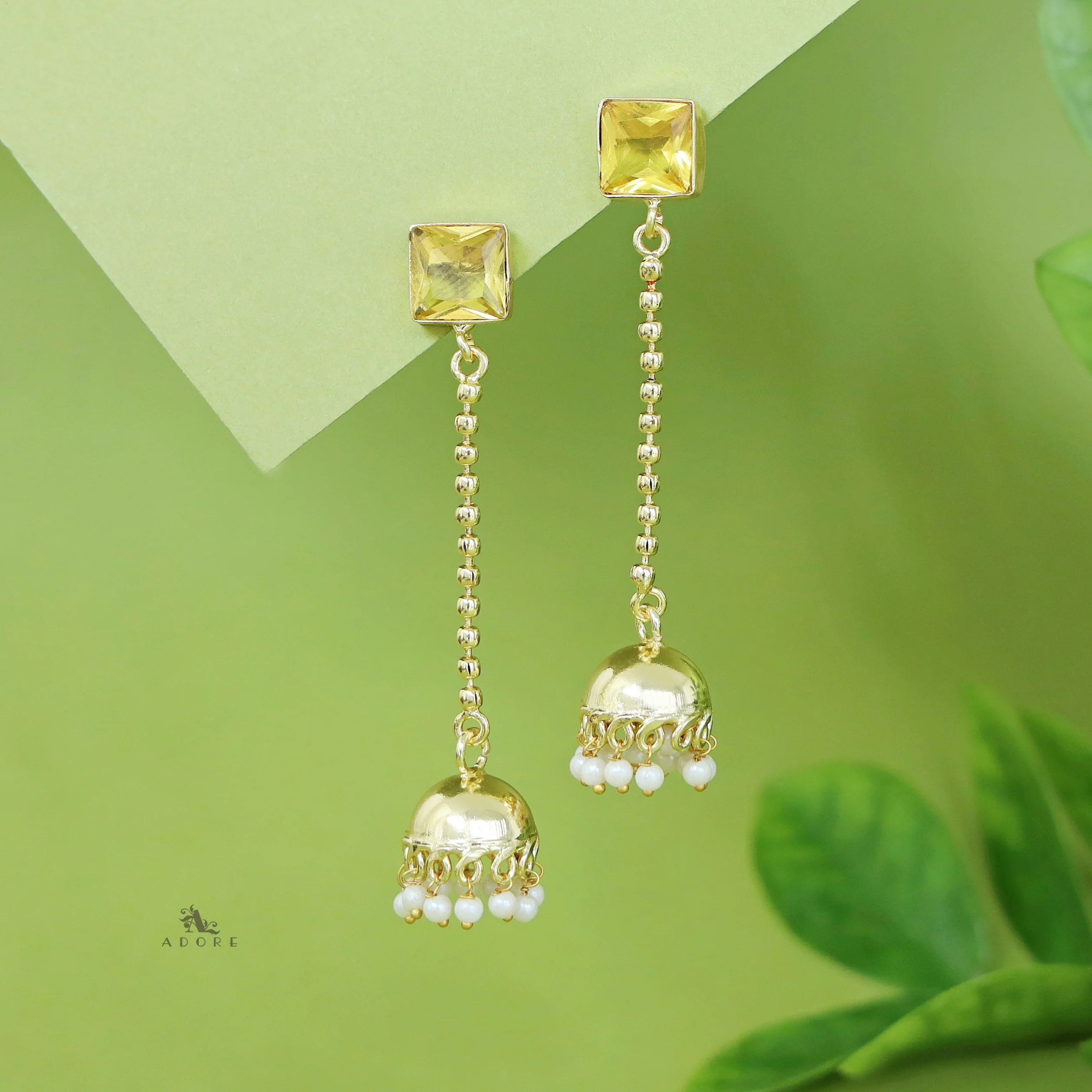 Advika Square Glossy Stone Pearl Earring - Image 9