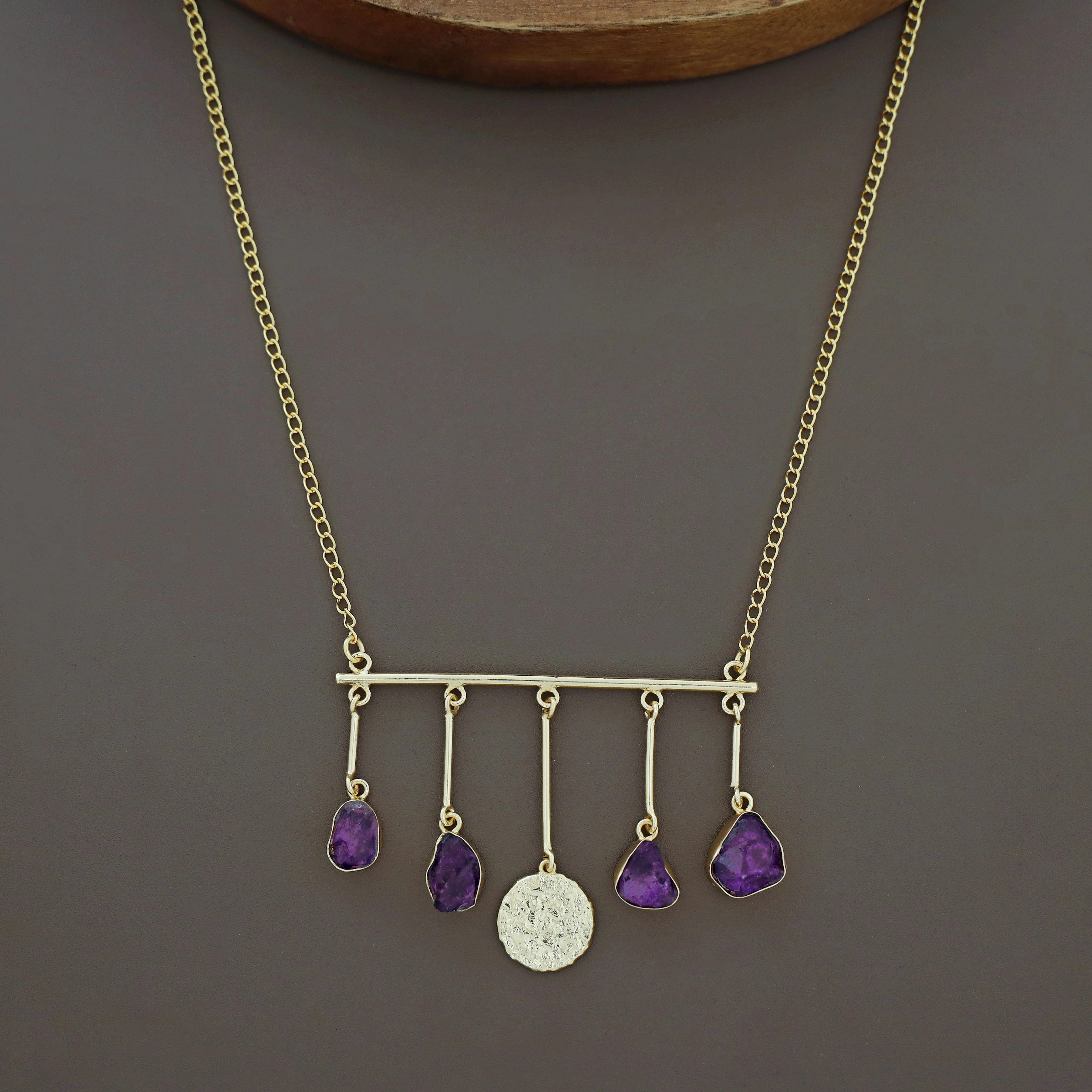 Aeliana Golden Hammered Stick Dyed + Raw Stone Neckpiece - Image 3