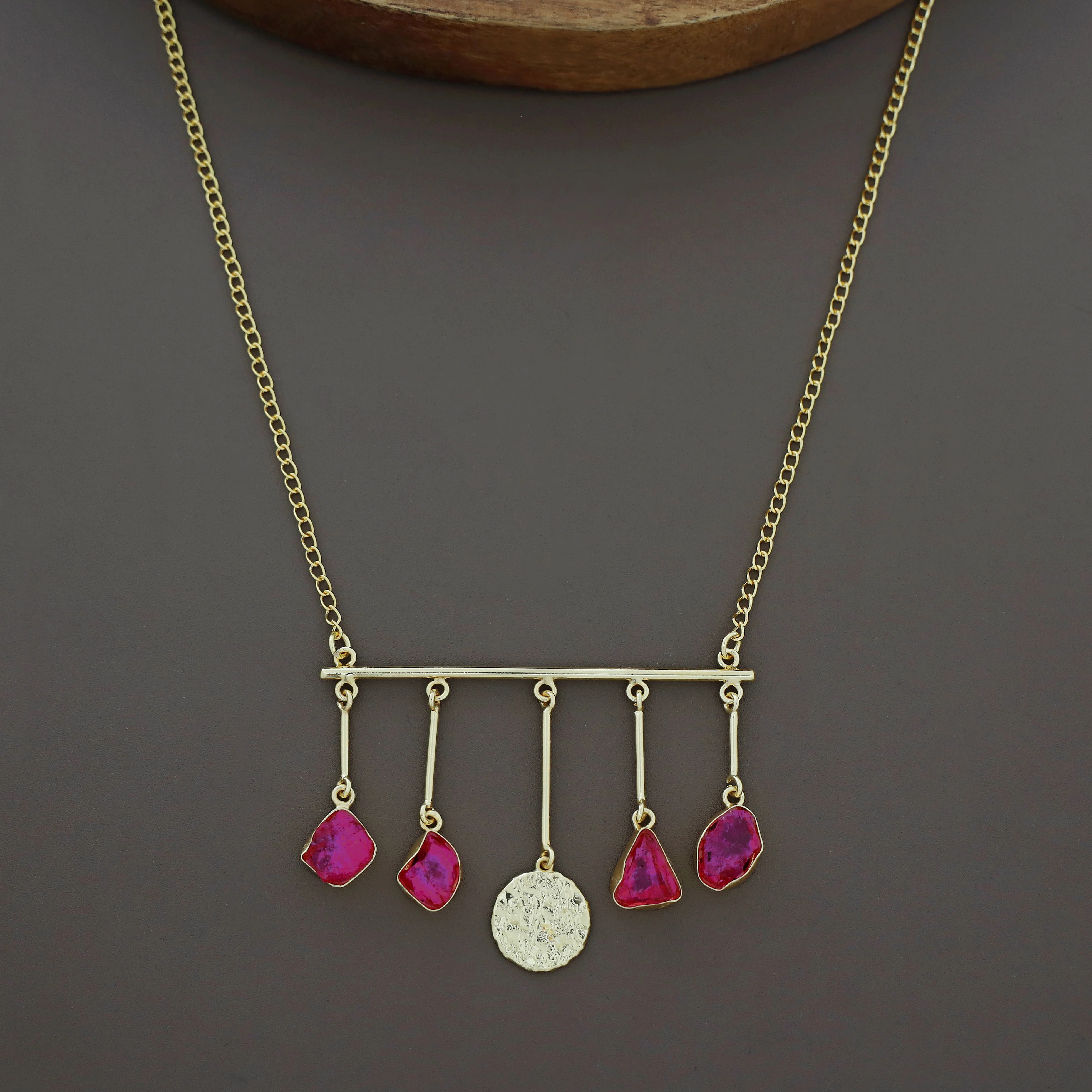 Aeliana Golden Hammered Stick Dyed + Raw Stone Neckpiece - Image 4