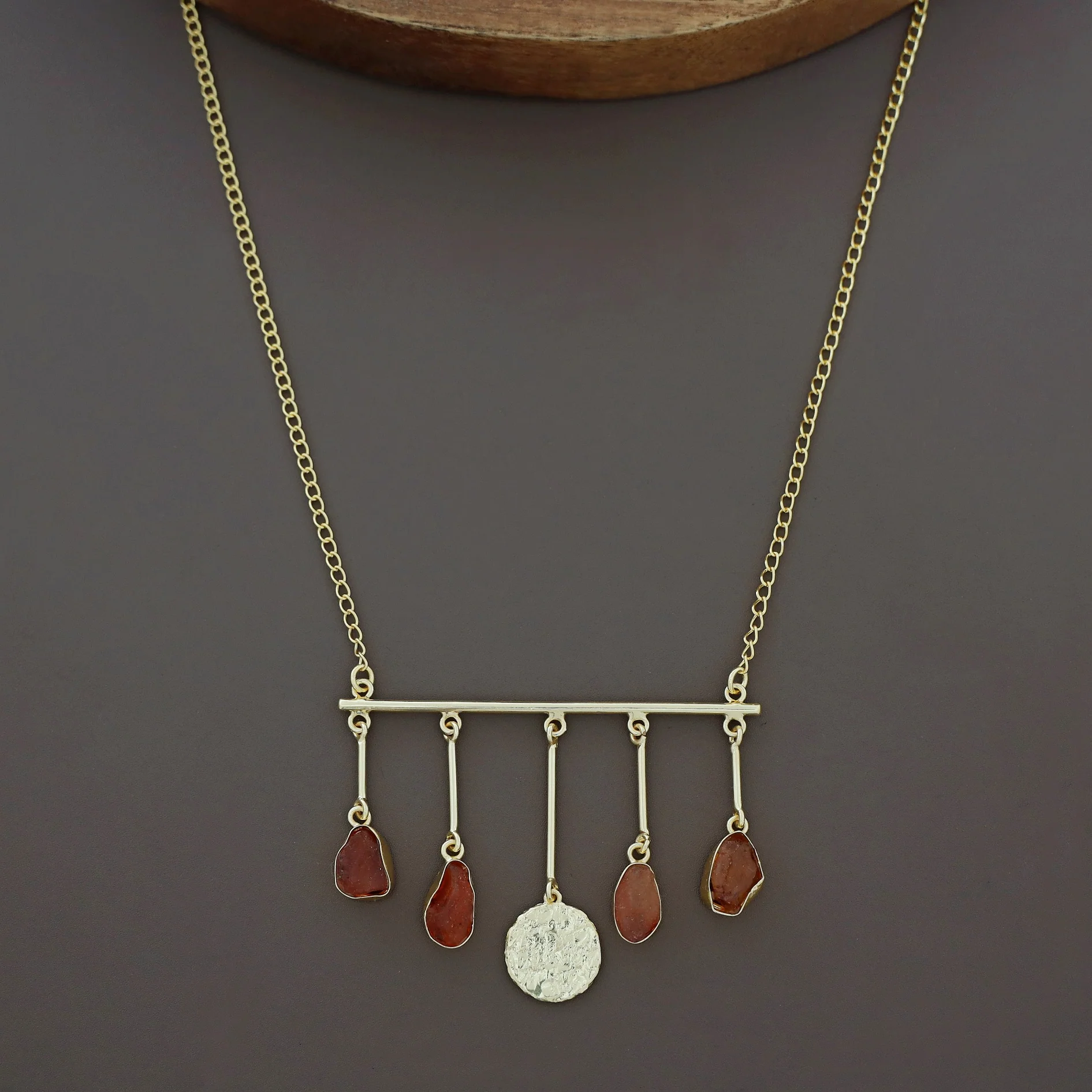 Aeliana Golden Hammered Stick Dyed + Raw Stone Neckpiece - Image 6