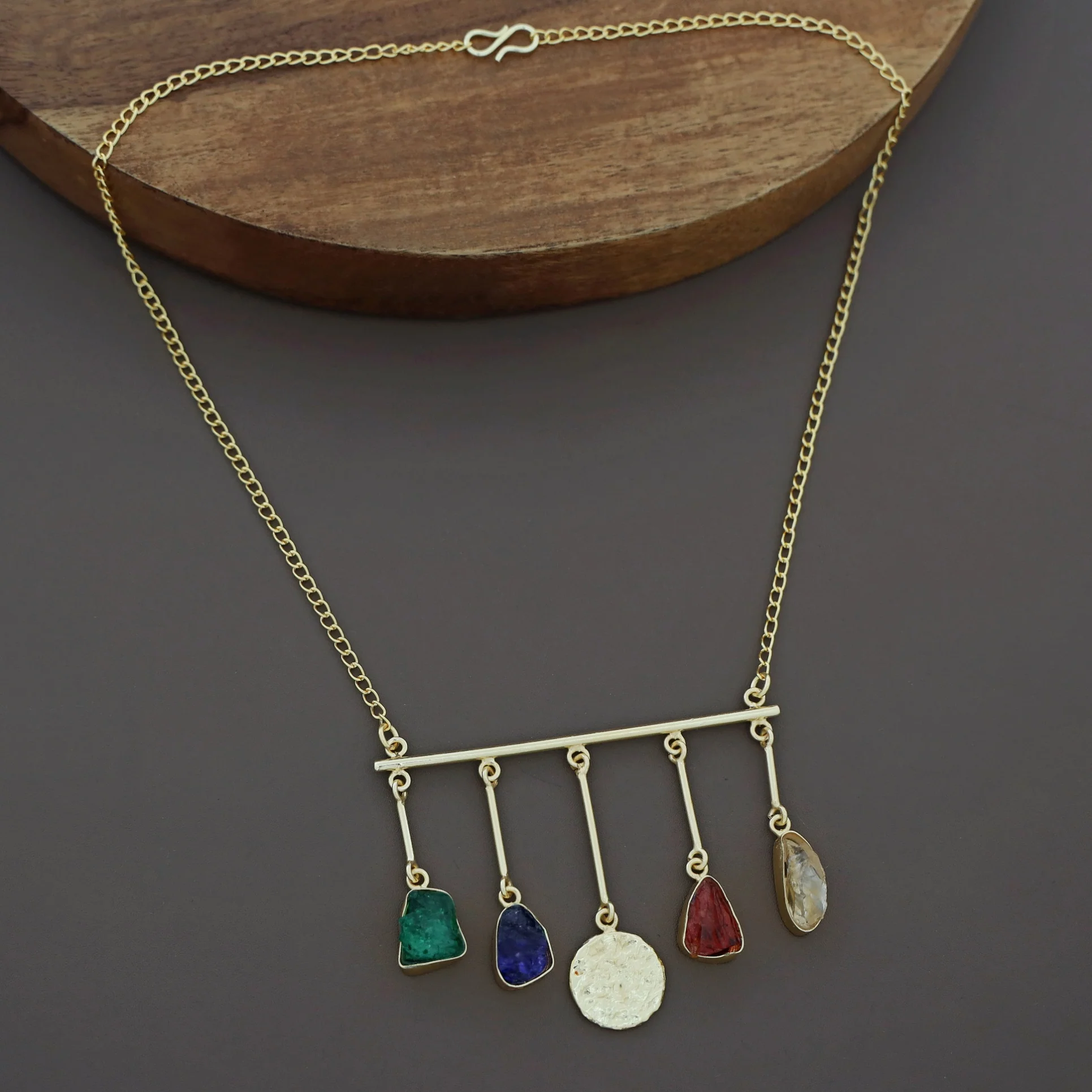 Aeliana Golden Hammered Stick Dyed + Raw Stone Neckpiece - Image 9