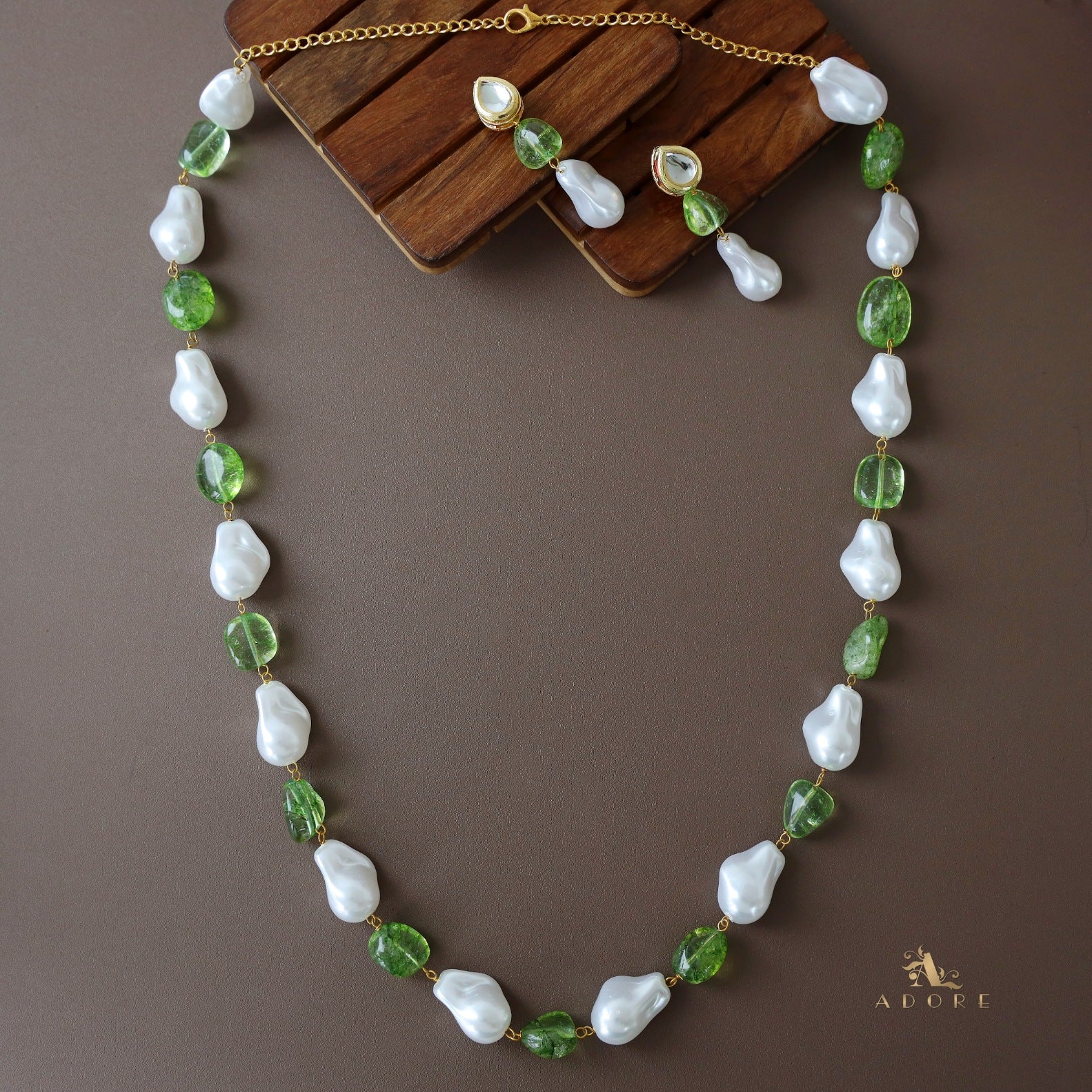 Aganya Baroque Kundan Long Neckpiece with Earring - Image 2
