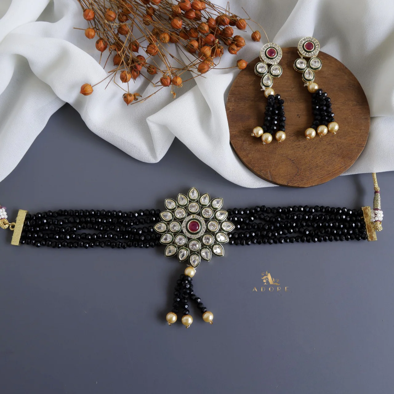 Agasthya Onyx Kundan Choker With Earring - Image 11