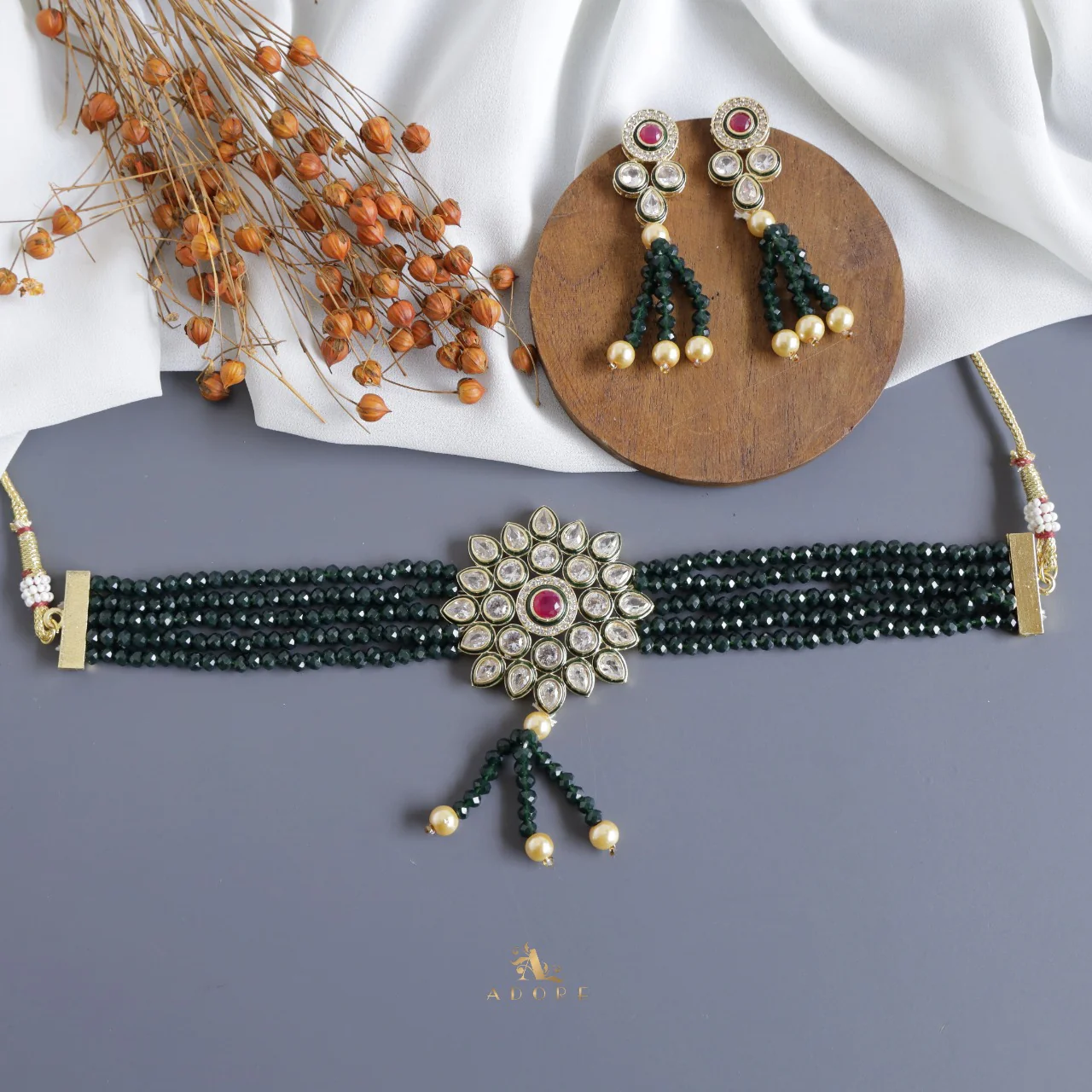 Agasthya Onyx Kundan Choker With Earring - Image 3