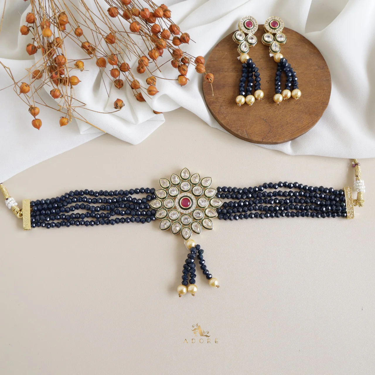 Agasthya Onyx Kundan Choker With Earring - Image 4