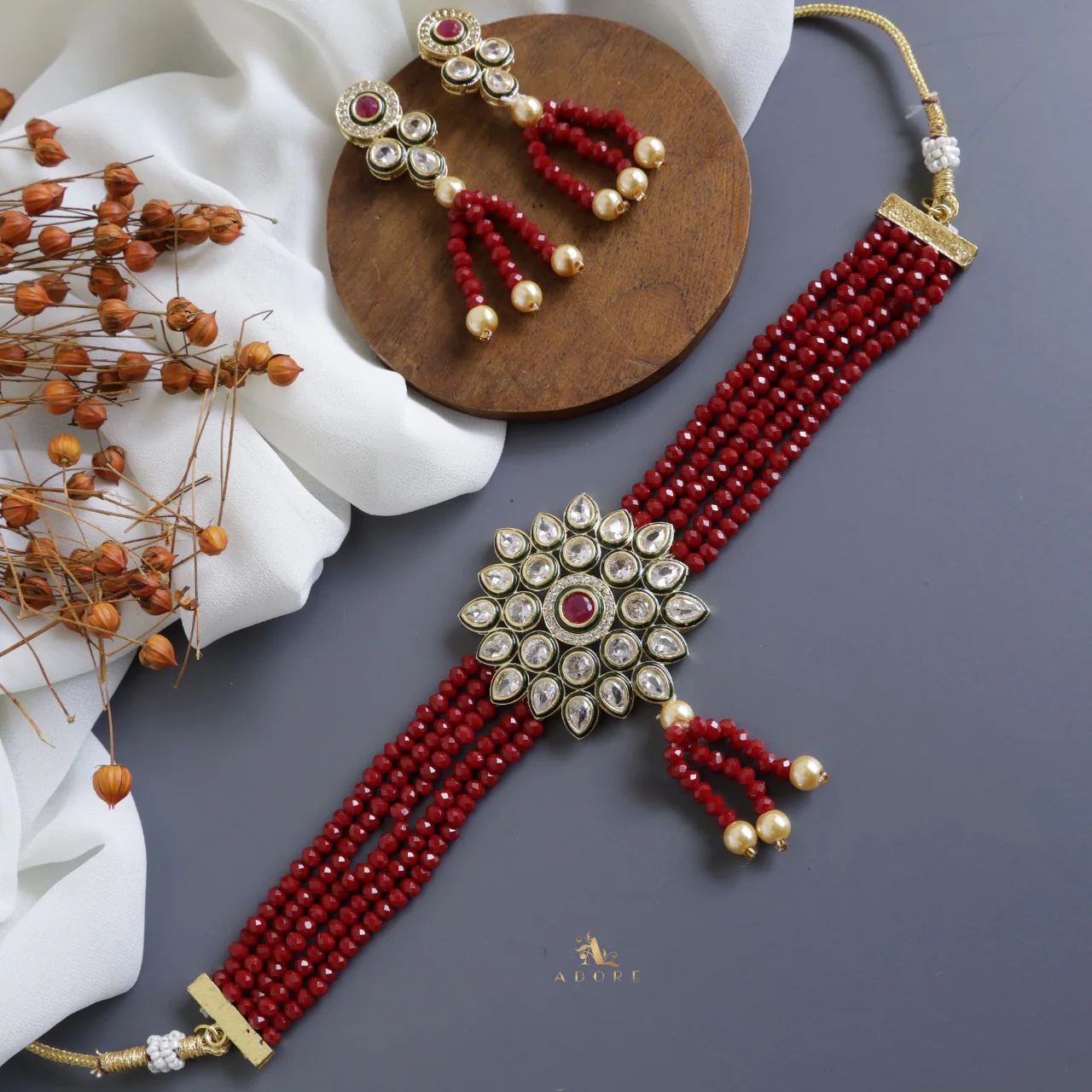 Agasthya Onyx Kundan Choker With Earring - Image 7