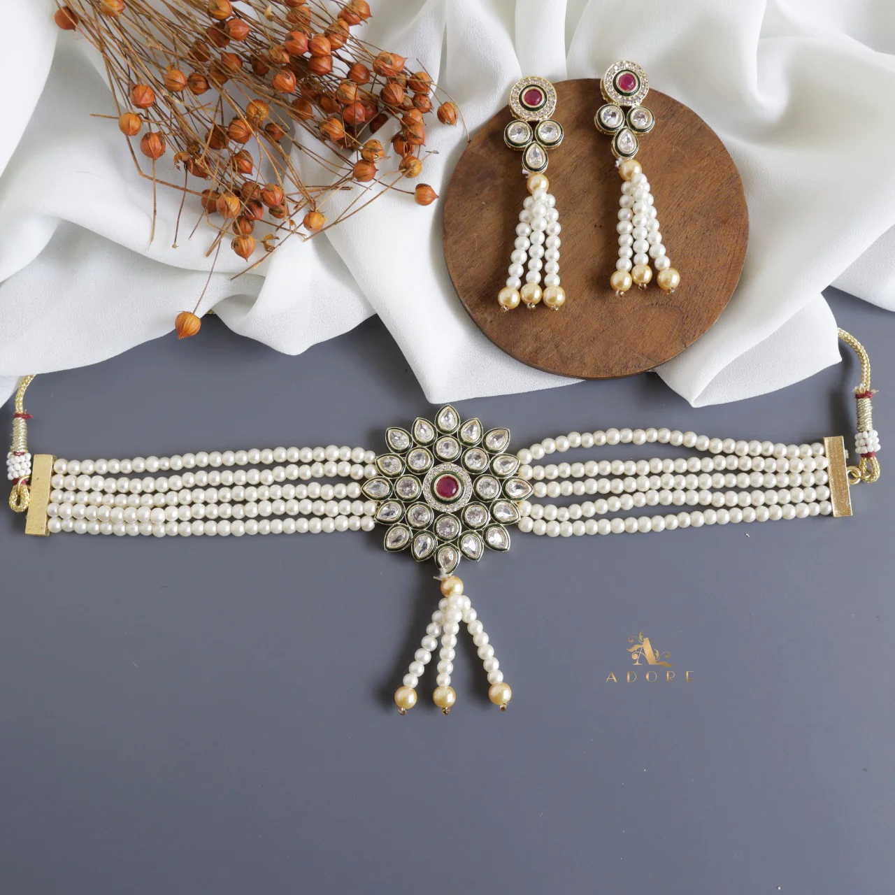 Agasthya Onyx Kundan Choker With Earring - Image 9