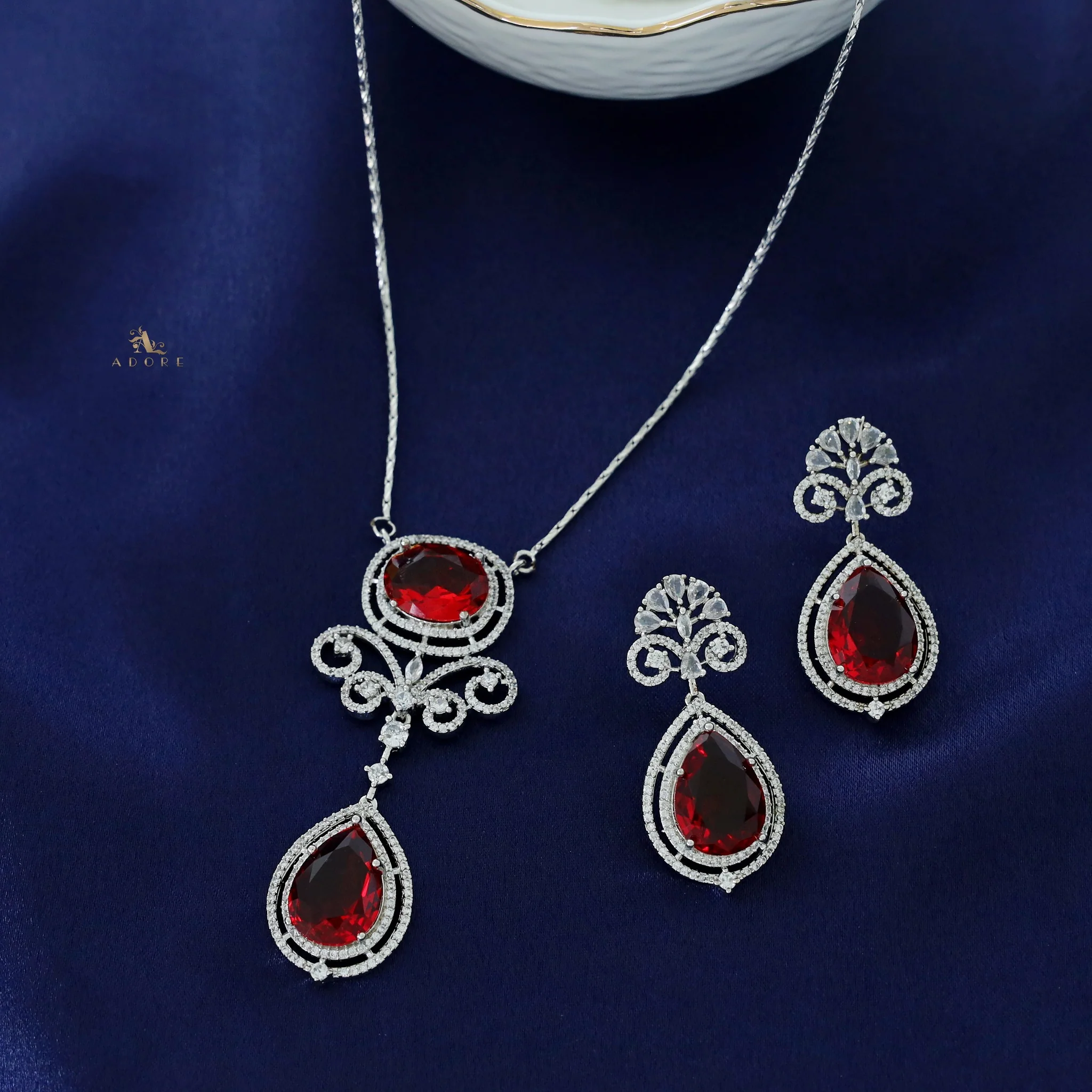 Agastya AD Stone Drop Neckpiece With Earring - Image 5