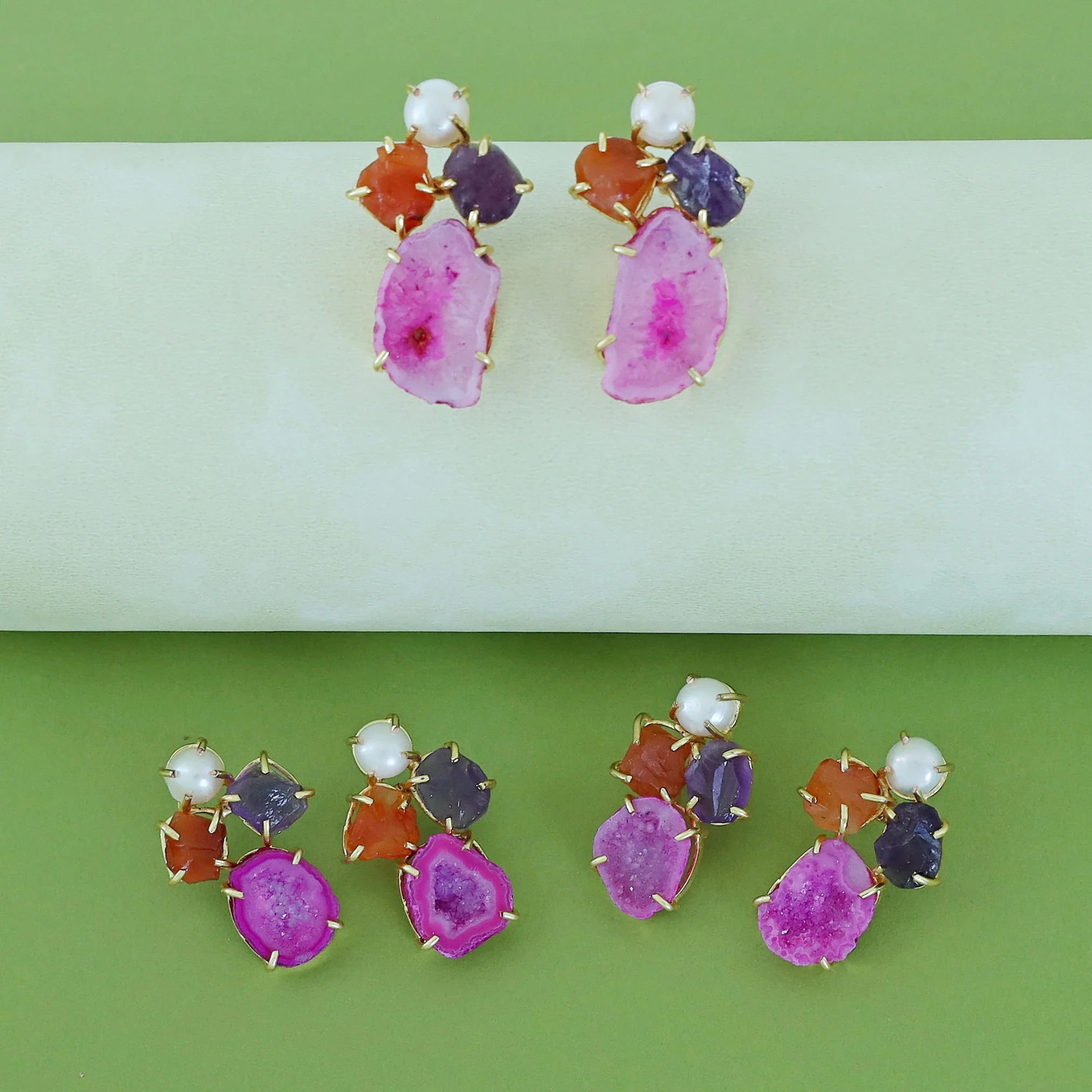 Agate Raw Stone + Pearl Earring - Image 2