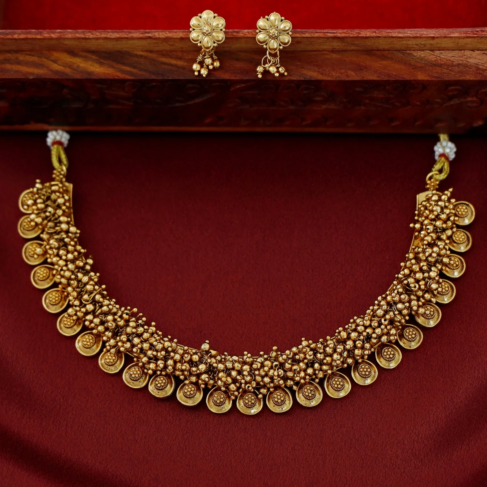 Agnikaa Cluster Pearl And Golden Ball Short Neckpiece With Earring - Image 5