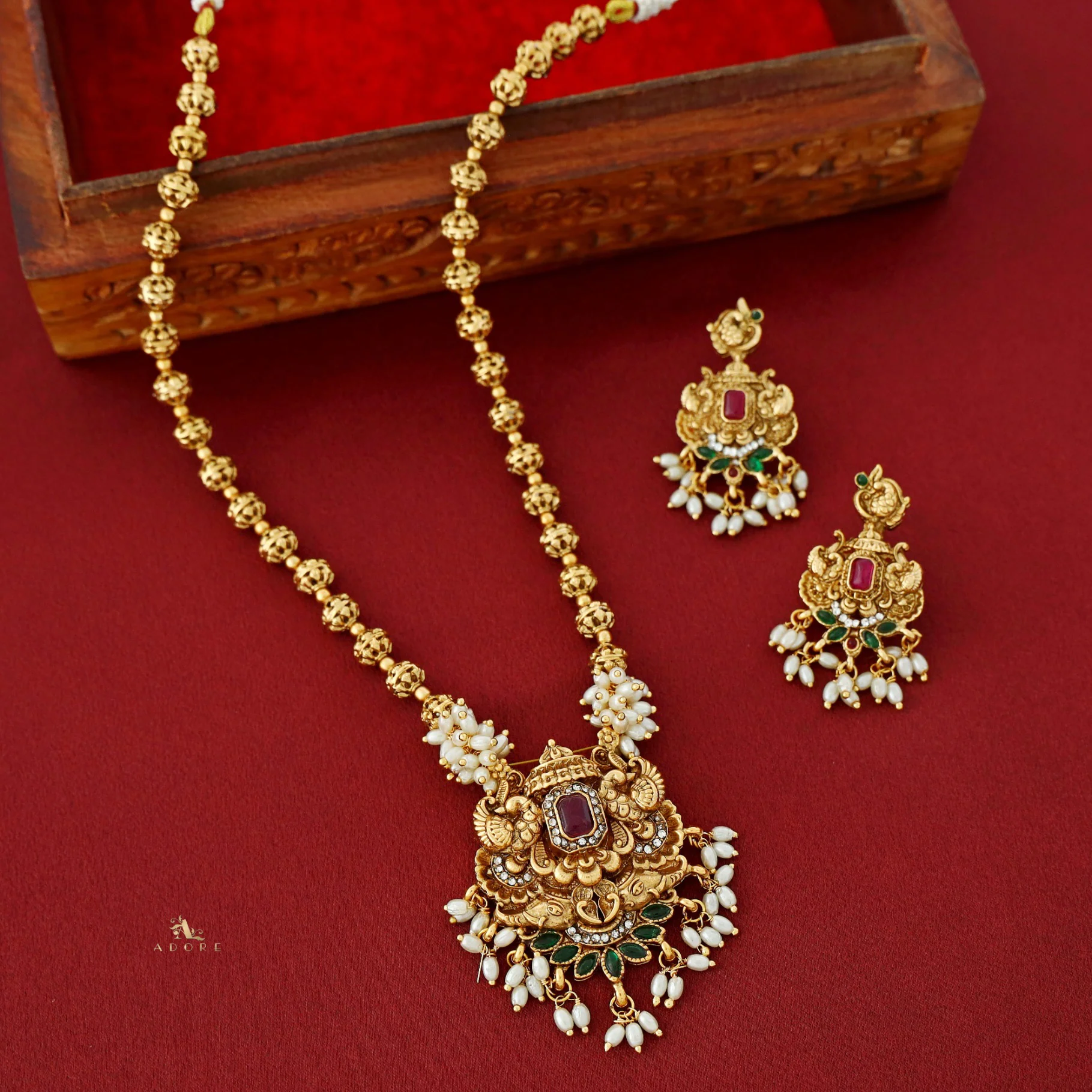 Ahalya Mayura Rice Pearl Neckpiece With Earring - Image 4