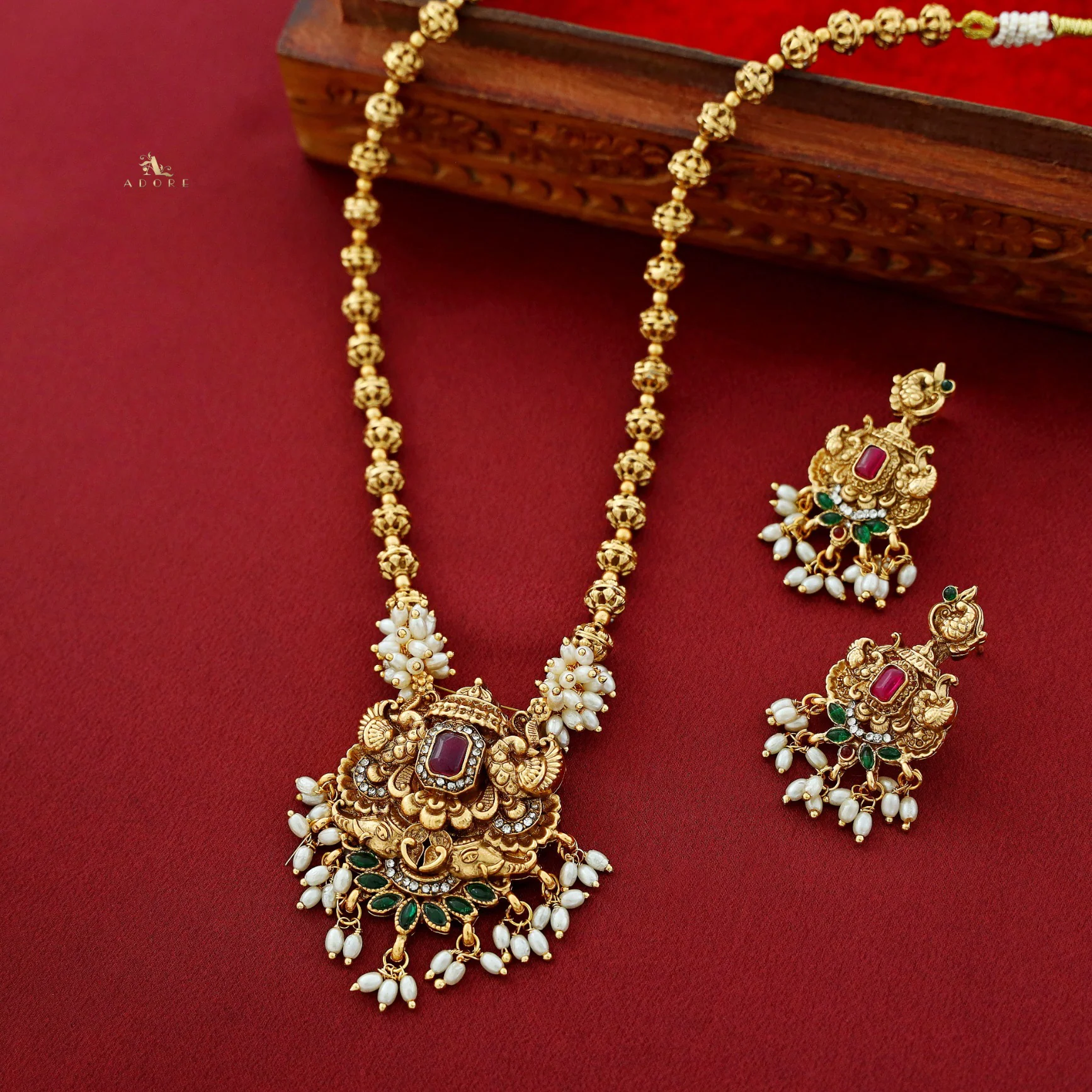Ahalya Mayura Rice Pearl Neckpiece With Earring - Image 6