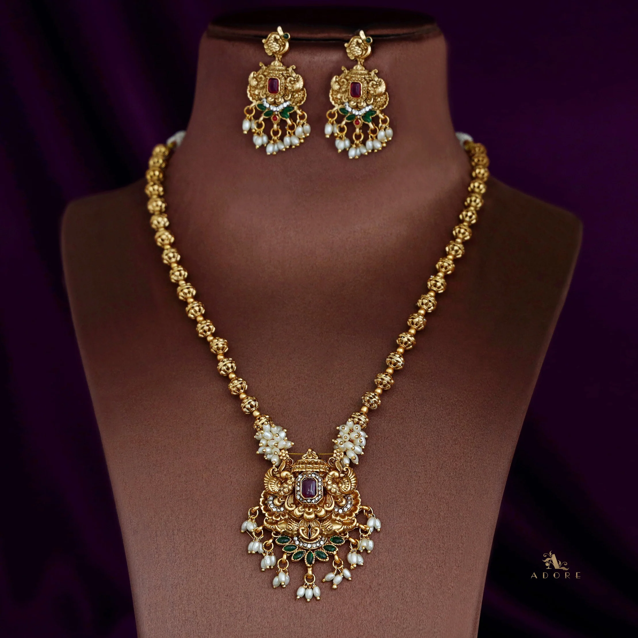 Ahalya Mayura Rice Pearl Neckpiece With Earring - Image 8