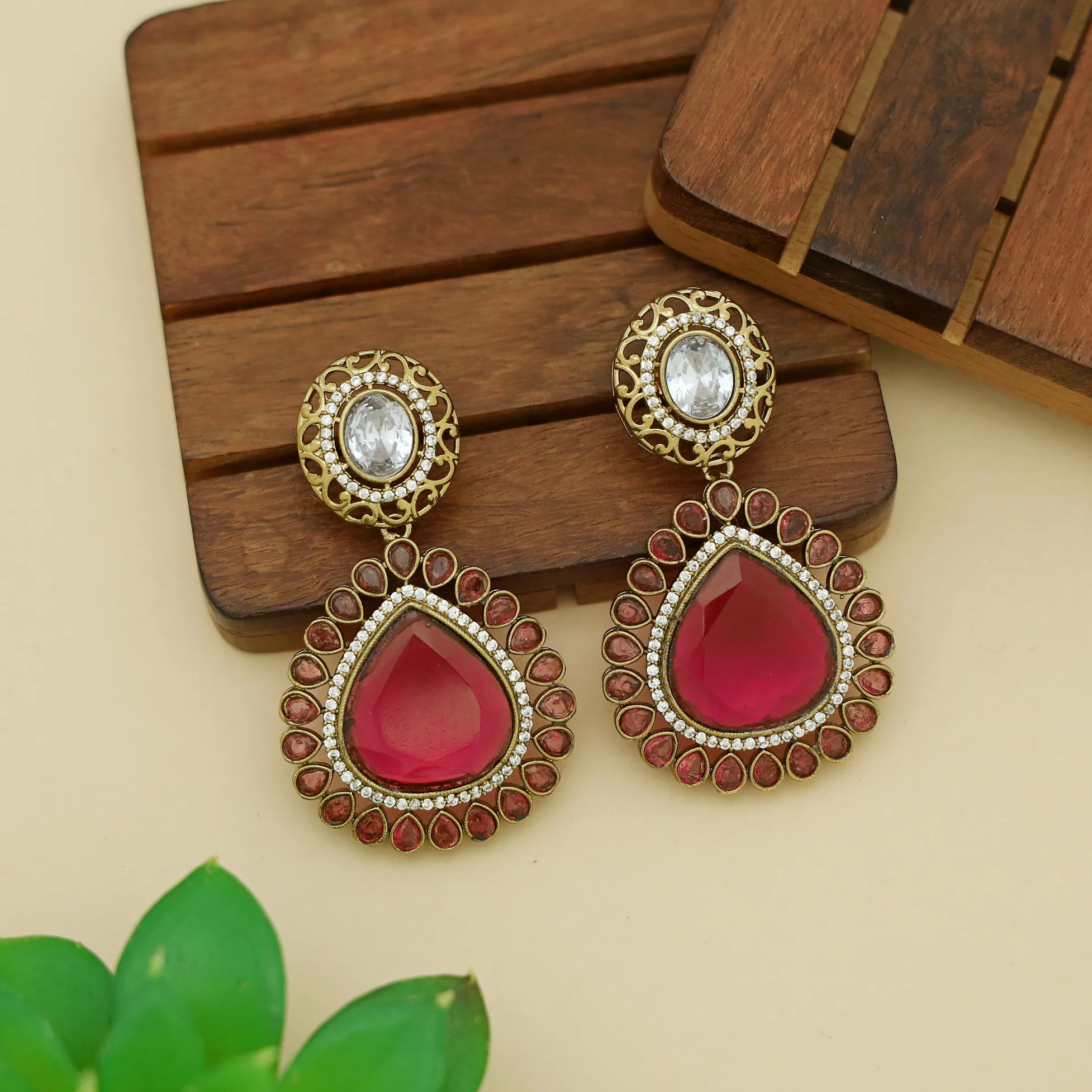 Aheeza Rain Drop Glossy Stone Earring - Image 2