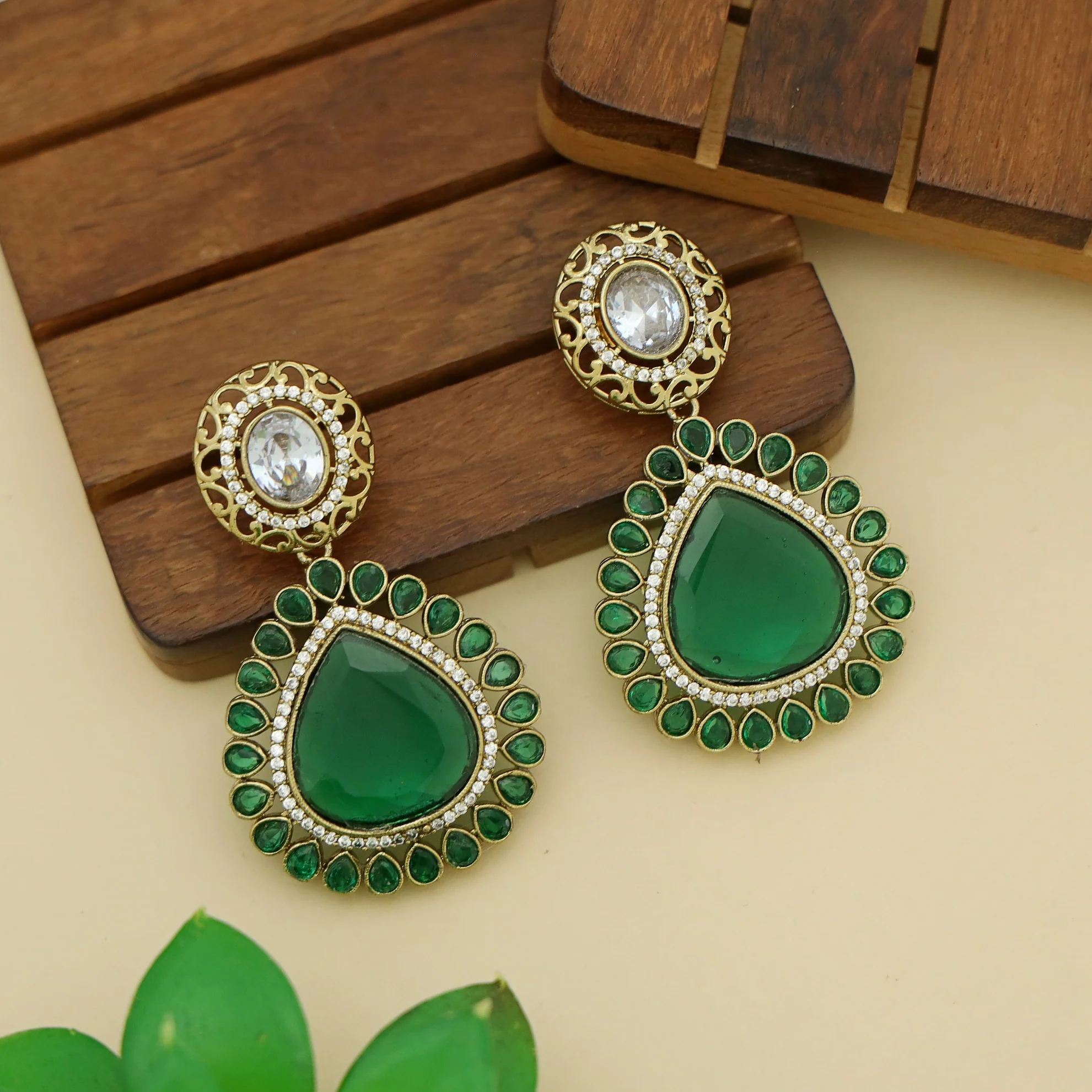 Aheeza Rain Drop Glossy Stone Earring - Image 3