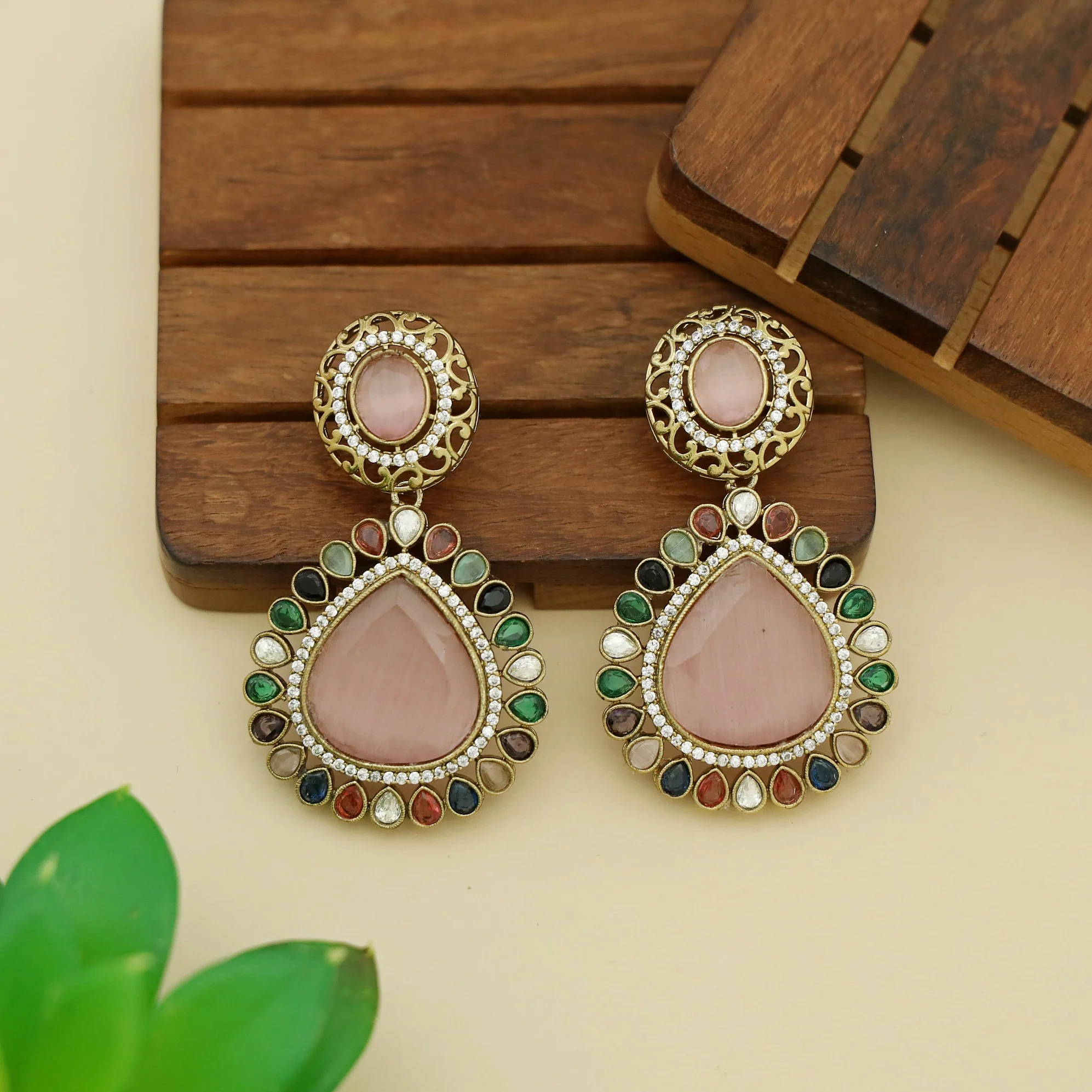 Aheeza Rain Drop Glossy Stone Earring - Image 4