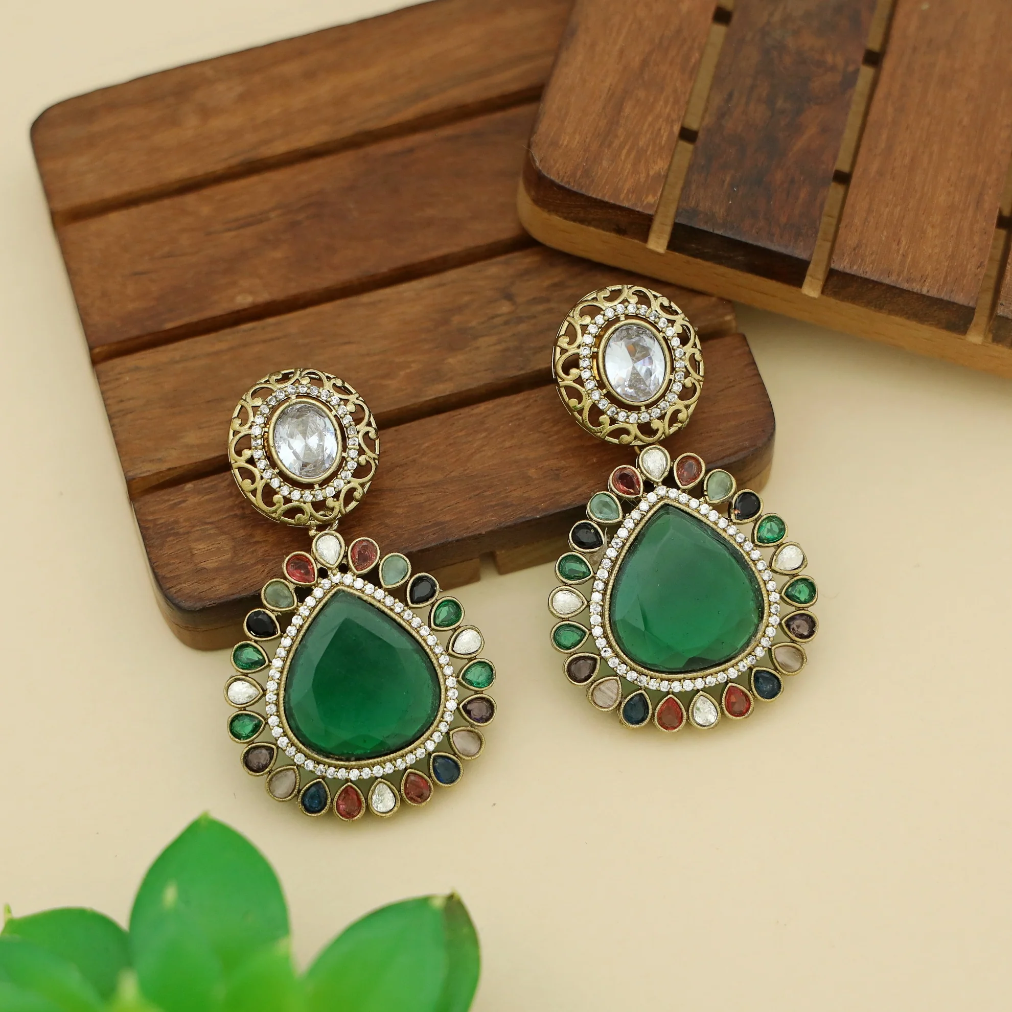 Aheeza Rain Drop Glossy Stone Earring - Image 5