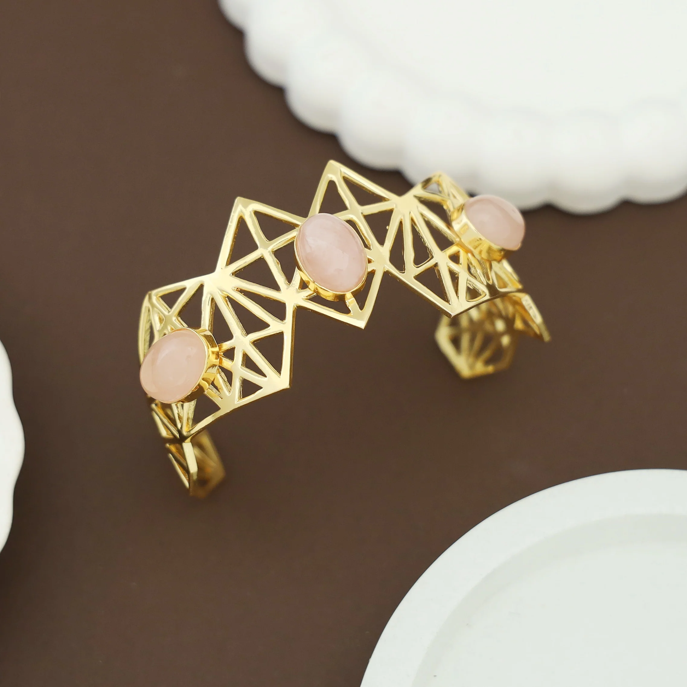 Aileen Geometrical Handmade Natural Oval Stone Bangle - Image 3