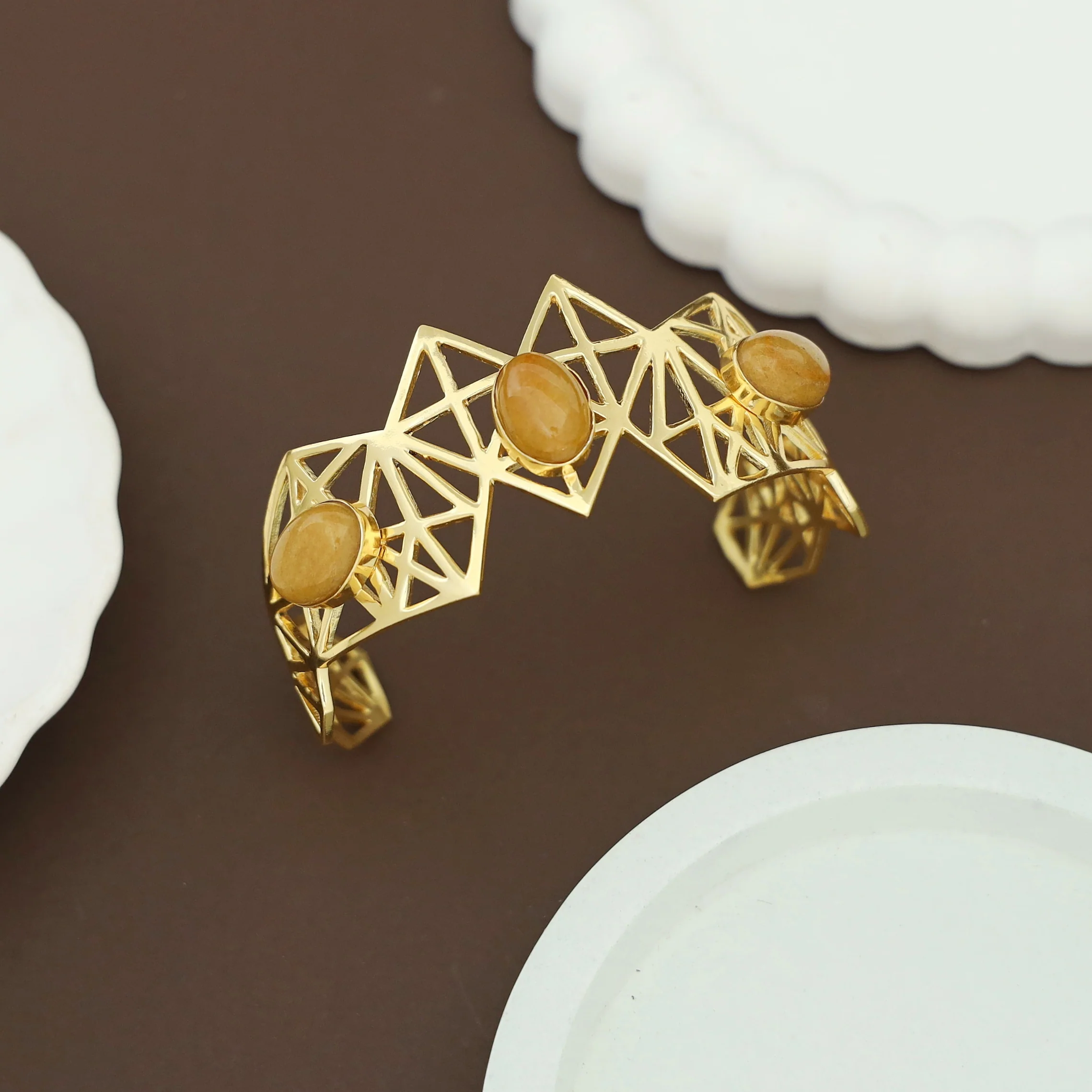 Aileen Geometrical Handmade Natural Oval Stone Bangle - Image 4