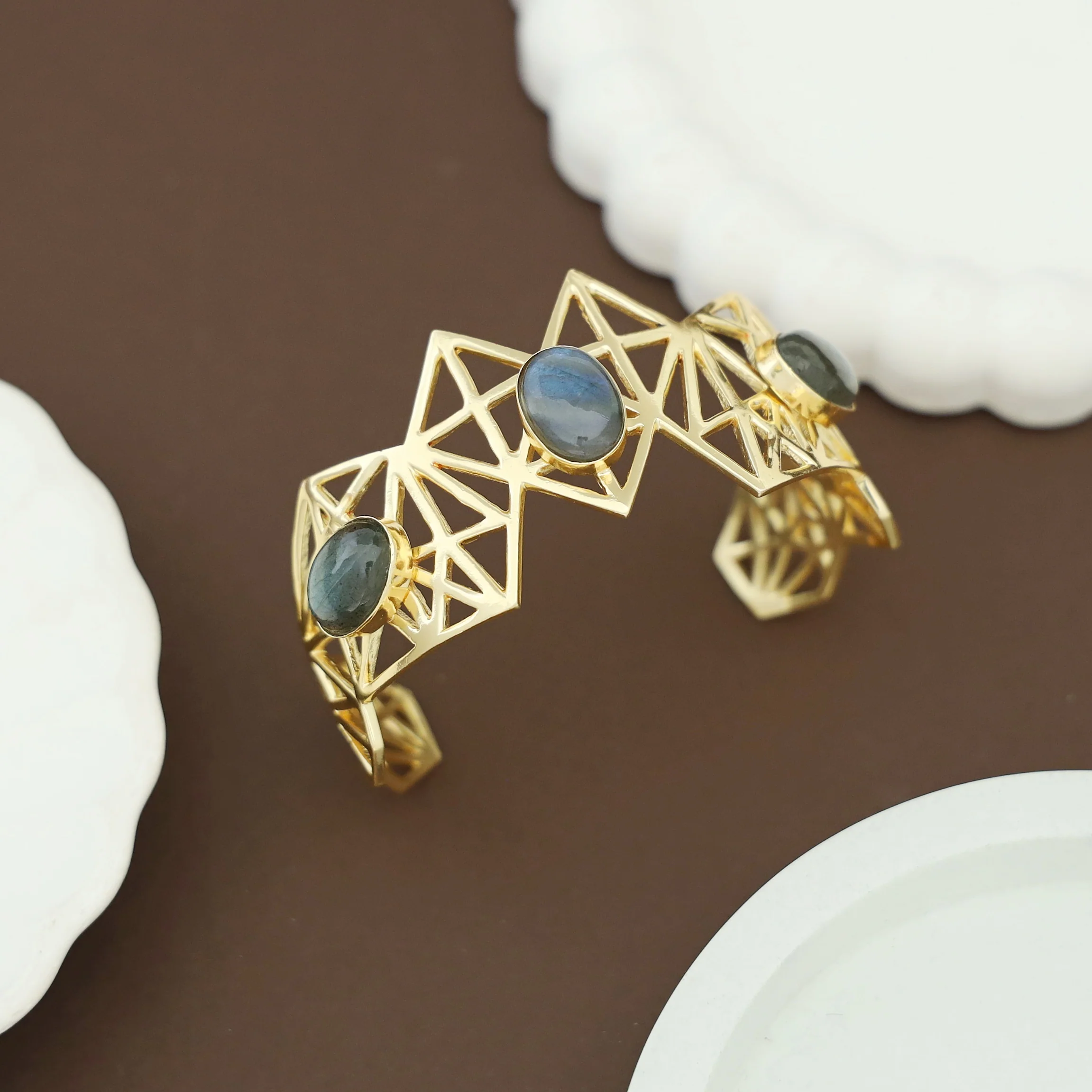 Aileen Geometrical Handmade Natural Oval Stone Bangle - Image 5