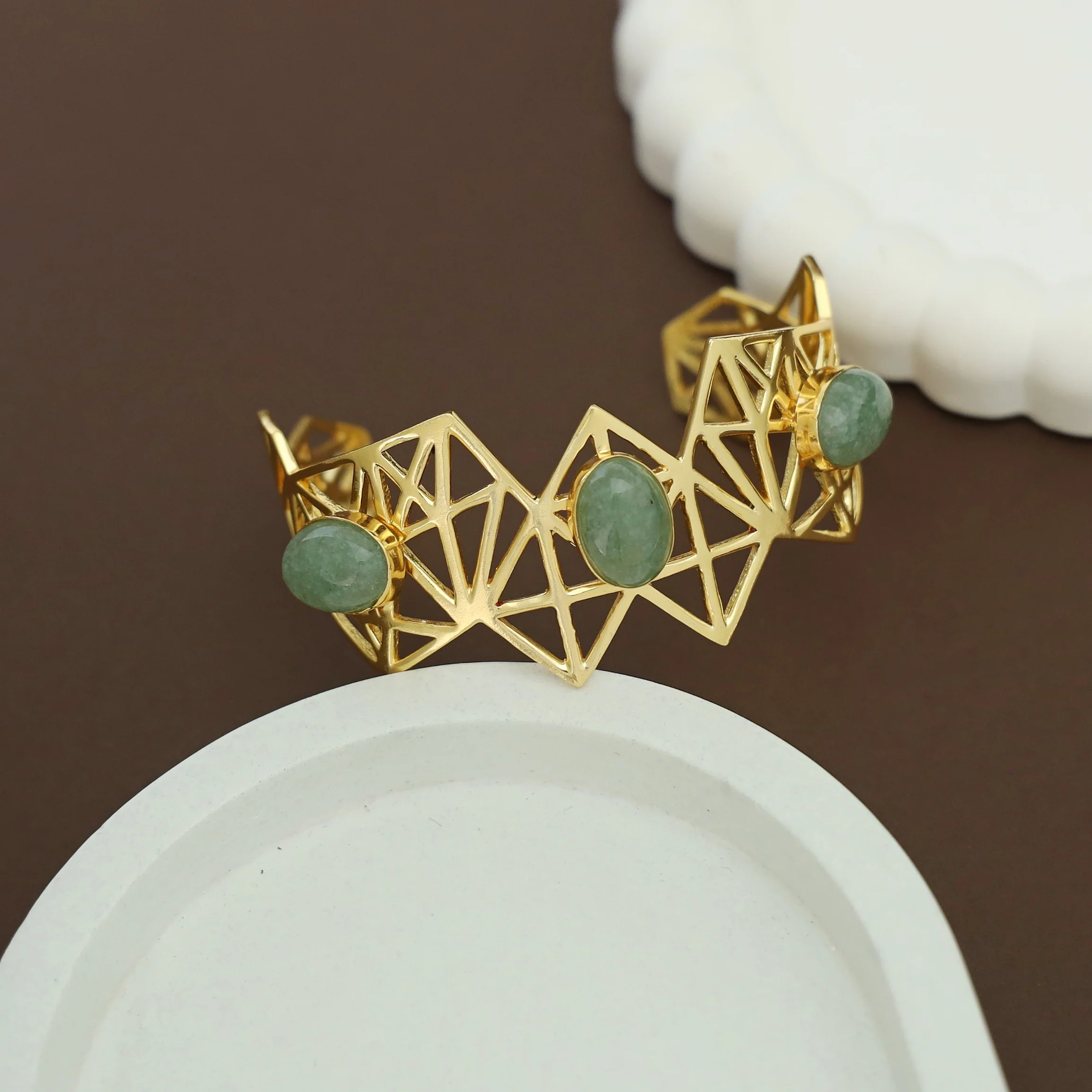 Aileen Geometrical Handmade Natural Oval Stone Bangle - Image 7