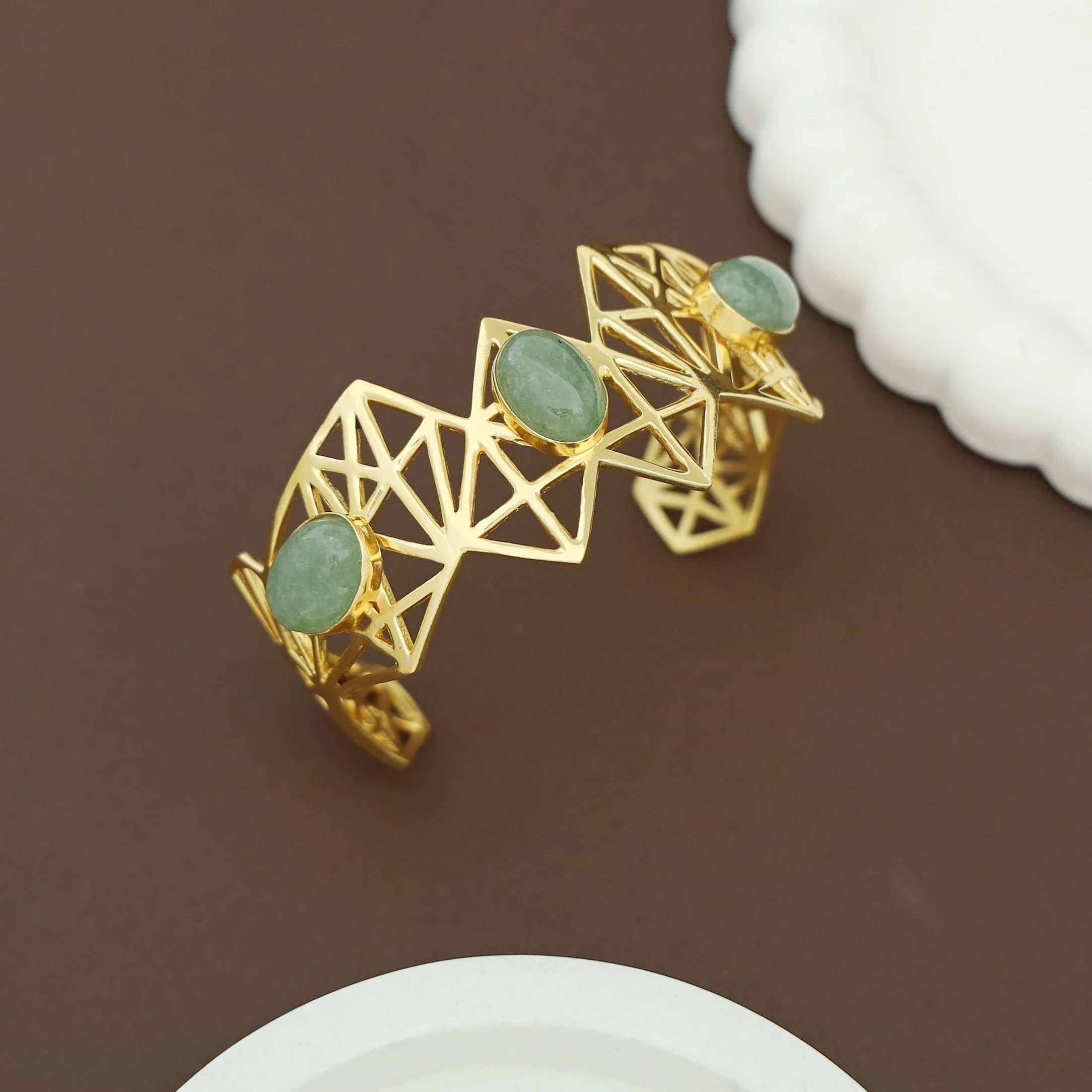 Aileen Geometrical Handmade Natural Oval Stone Bangle - Image 8