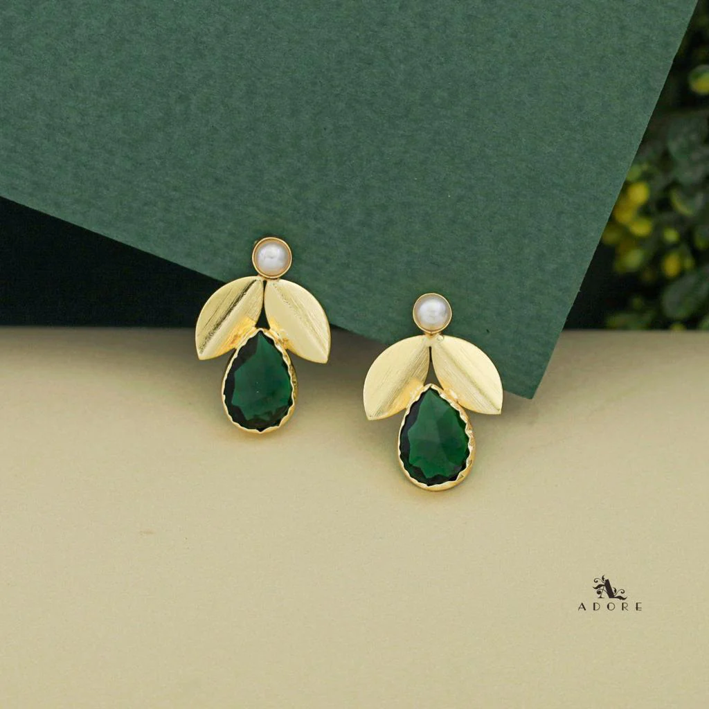 Ajala 2 Fold Leaf Glossy With Pearl Earring - Image 15