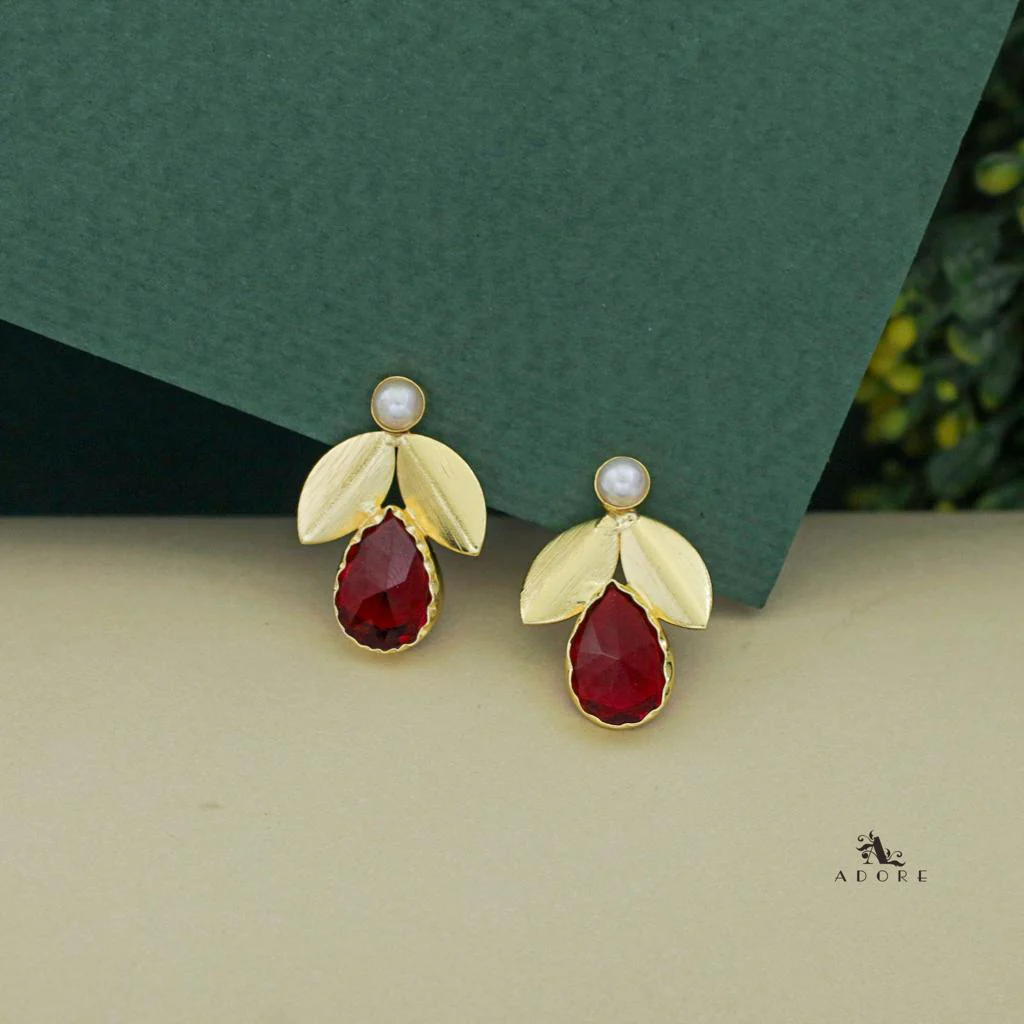 Ajala 2 Fold Leaf Glossy With Pearl Earring - Image 20
