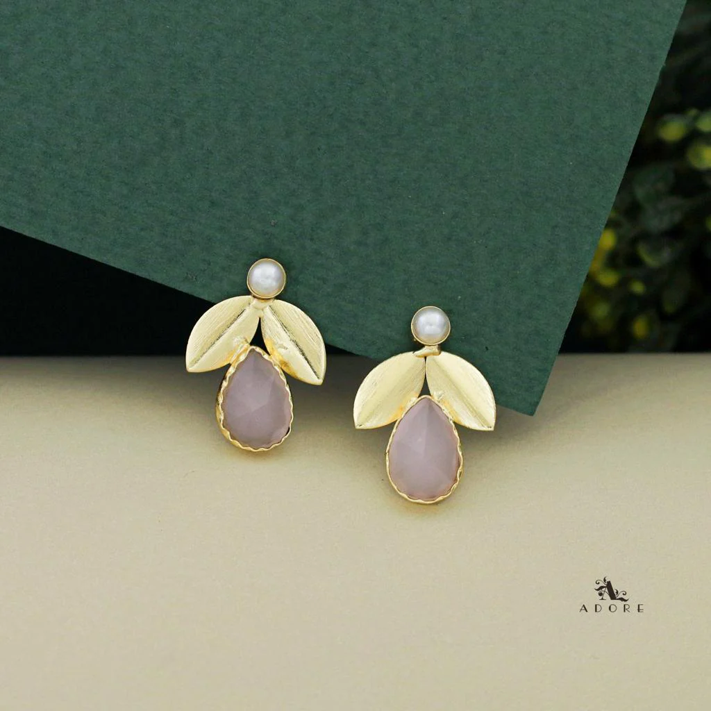 Ajala 2 Fold Leaf Glossy With Pearl Earring - Image 3