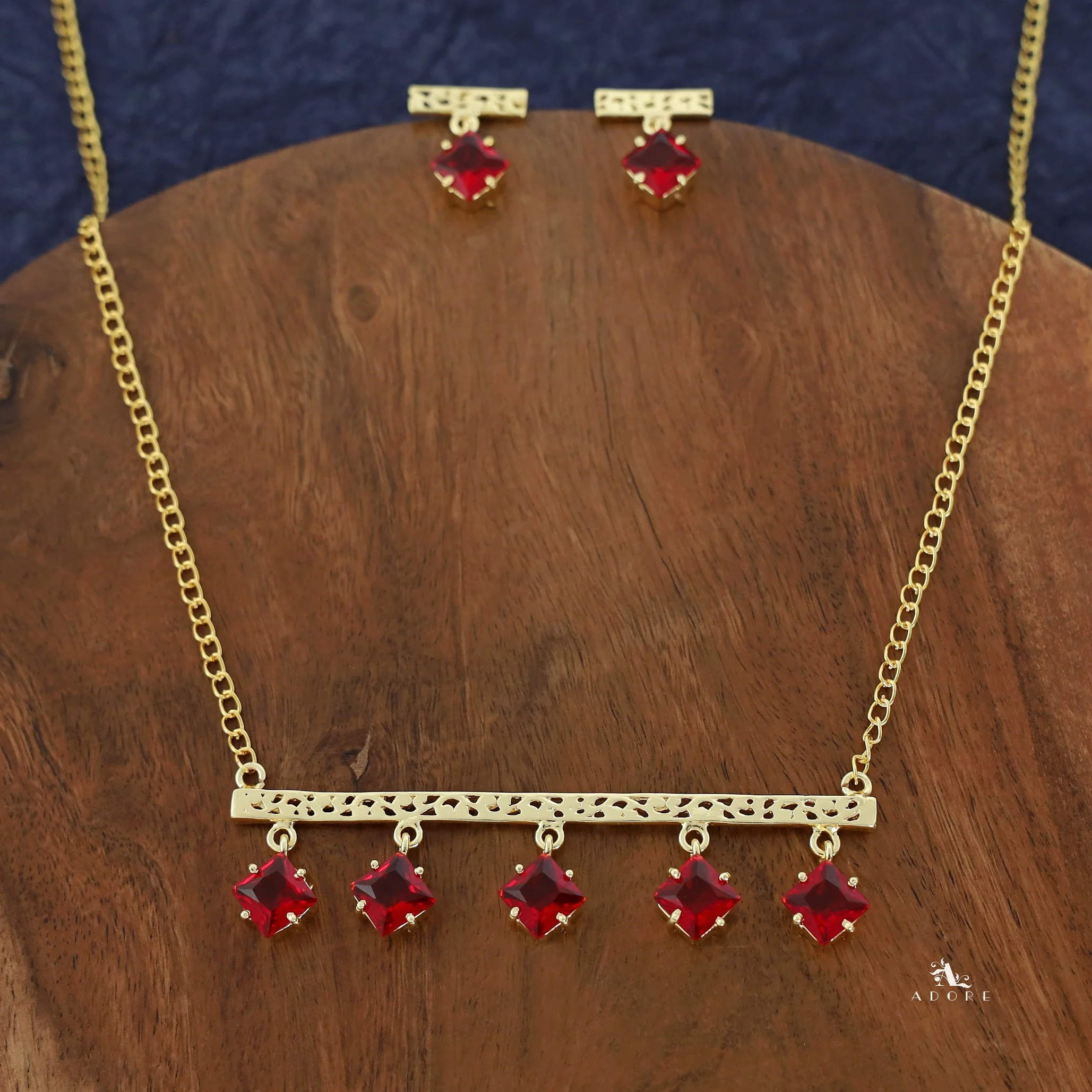 Akanksha Golden Swing Glossy Square Neckpiece With Earring - Image 2