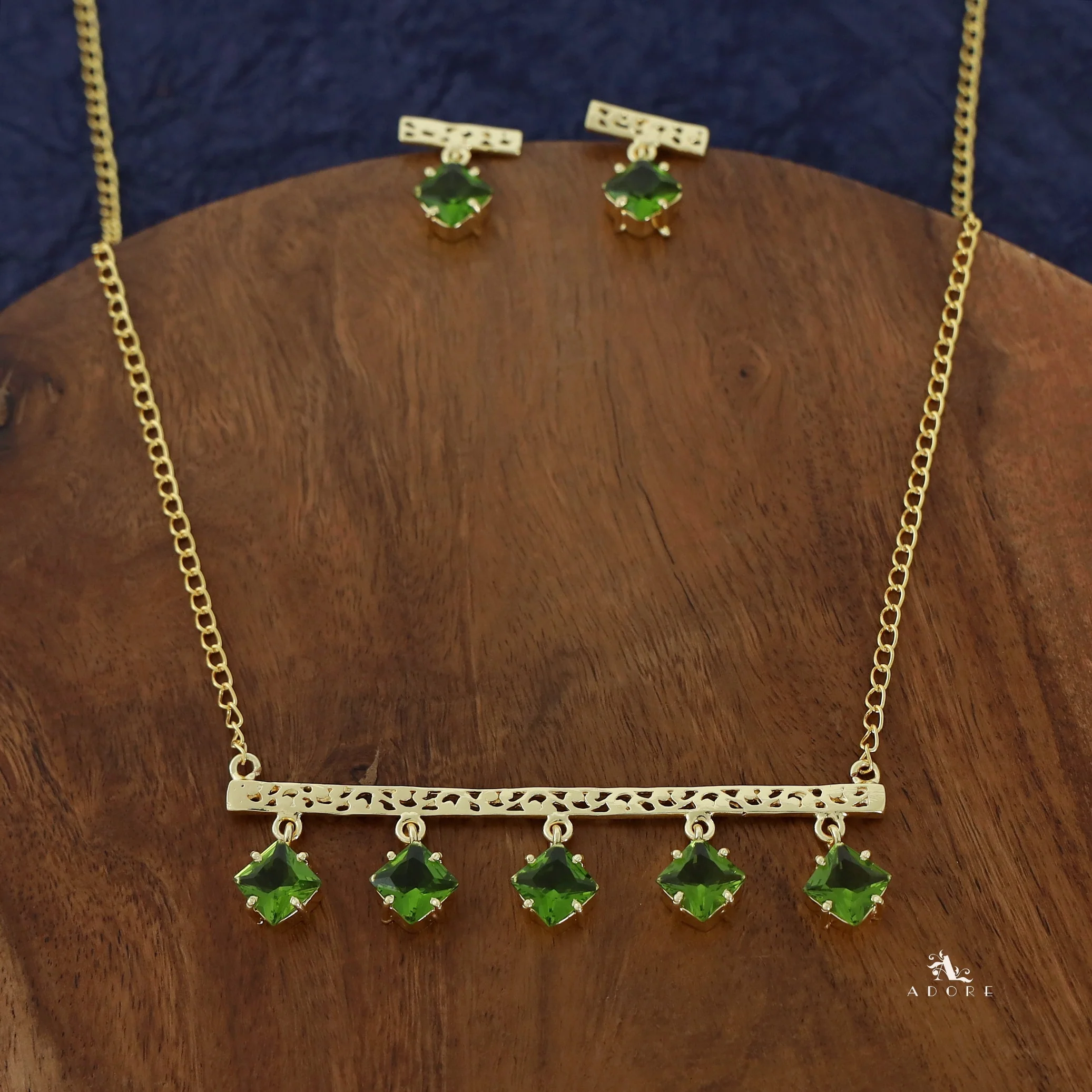 Akanksha Golden Swing Glossy Square Neckpiece With Earring - Image 6