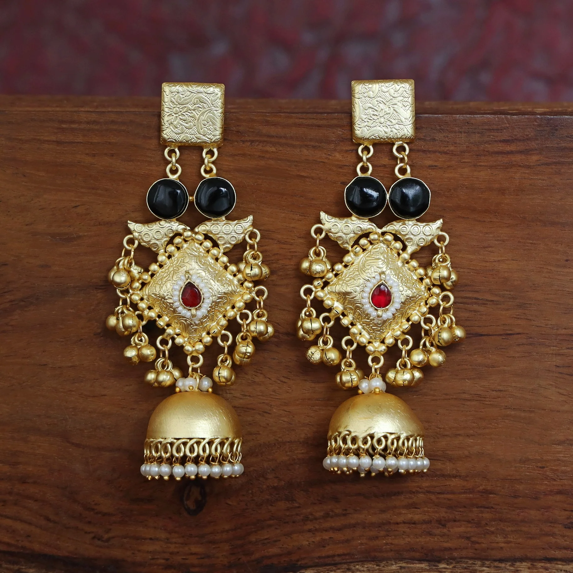Akshara Golden Ghungroo Kashmiri Long Jhumka - Image 15