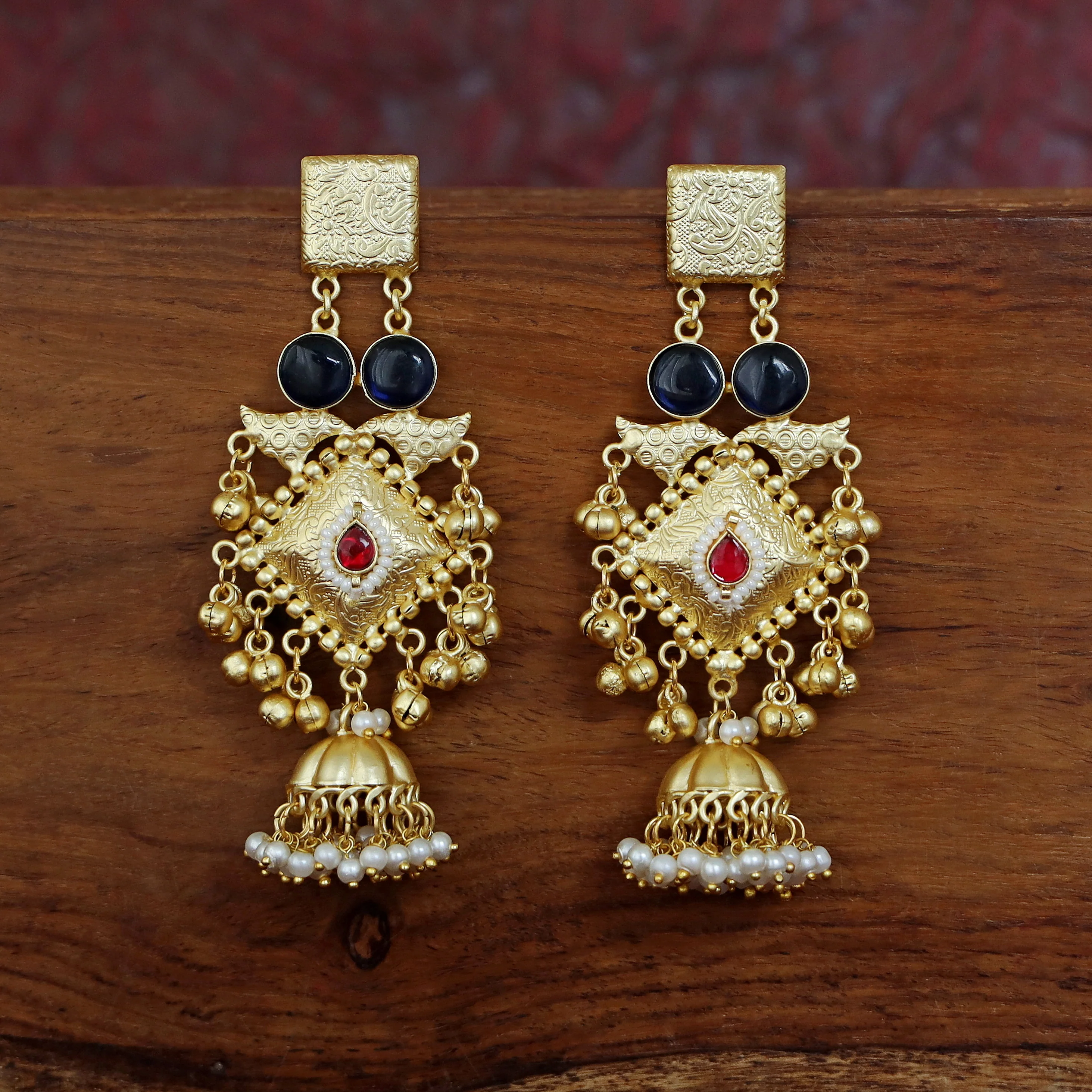 Akshara Golden Ghungroo Kashmiri Long Jhumka - Image 17