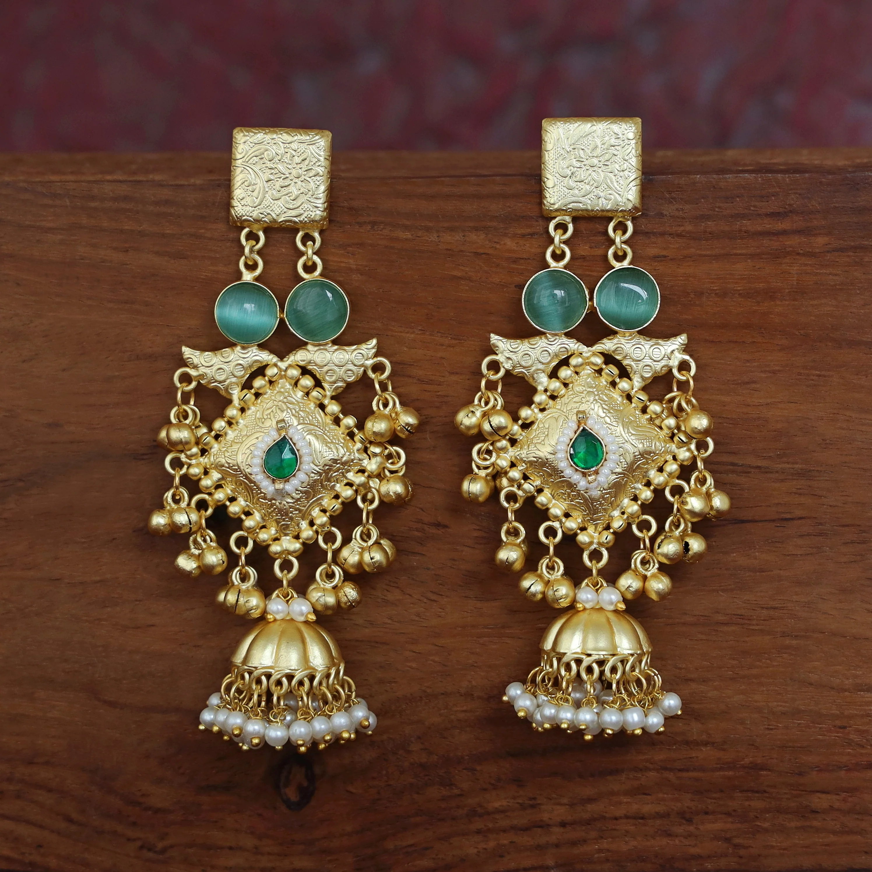 Akshara Golden Ghungroo Kashmiri Long Jhumka - Image 18