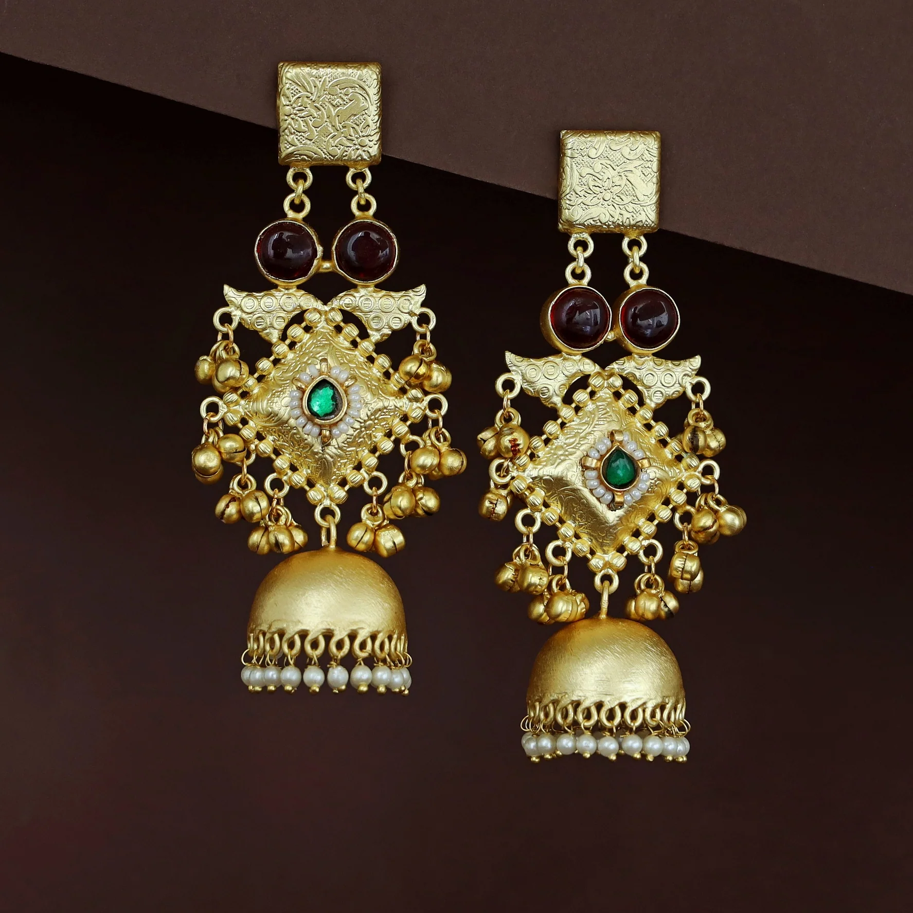 Akshara Golden Ghungroo Kashmiri Long Jhumka - Image 2